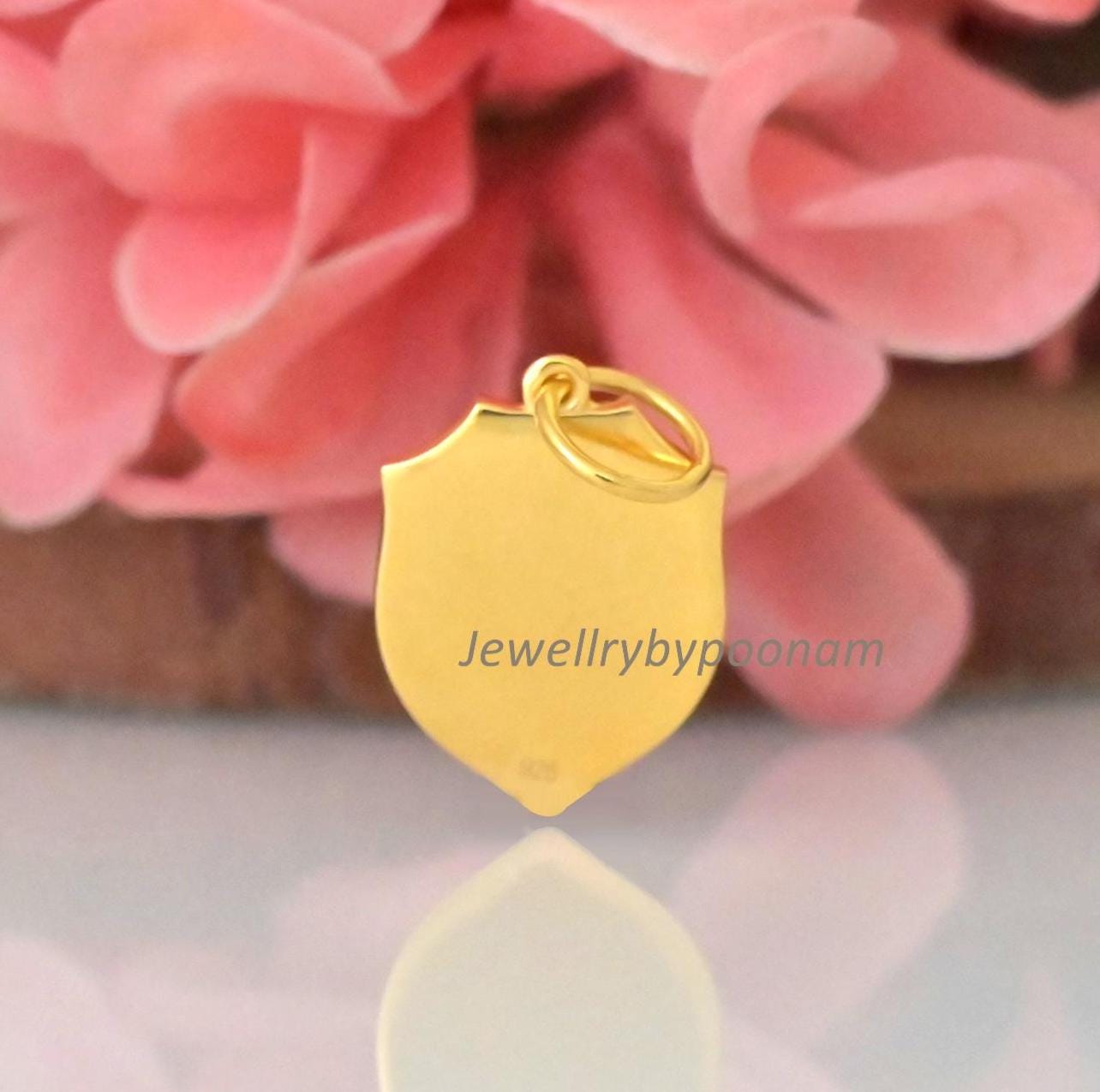 14k Gold Diamond Shield Pendant: Sterling Silver Medallion Charm - View 2 - Jewelry By Poonam | SKU: PJP4851-SLYGCZ-25M 2/26