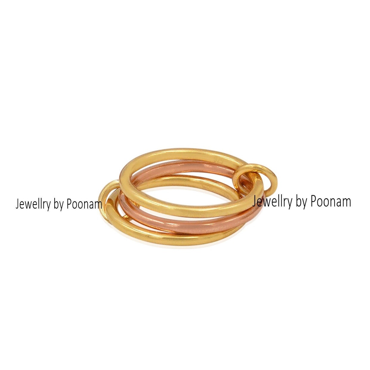 925 Sterling Silver Connected Ring Set with Yellow Gold Plated Stacking Bands - Jewelry By Poonam | SKU: PJR902- 2/2026