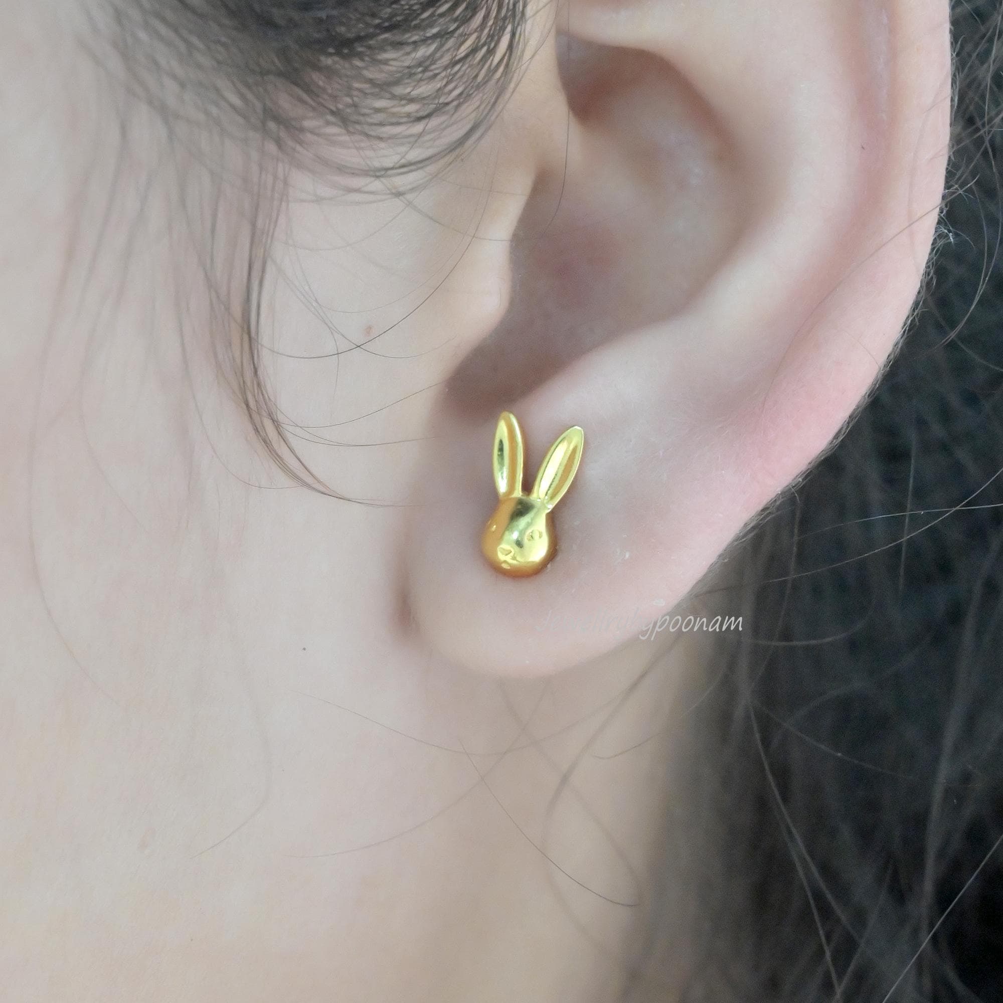 925 Sterling Silver Bunny Head Stud Earrings — Tiny Rabbit Jewelry - View 2 - Jewelry By Poonam | SKU: PJE1776-SLYG-10M 2/26