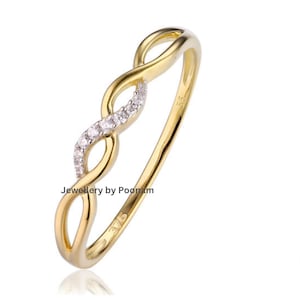 925 Sterling silver Twisted CZ Ring ,14k Yellow Gold Plated CZ Ring , Cross over CZ Ring ,