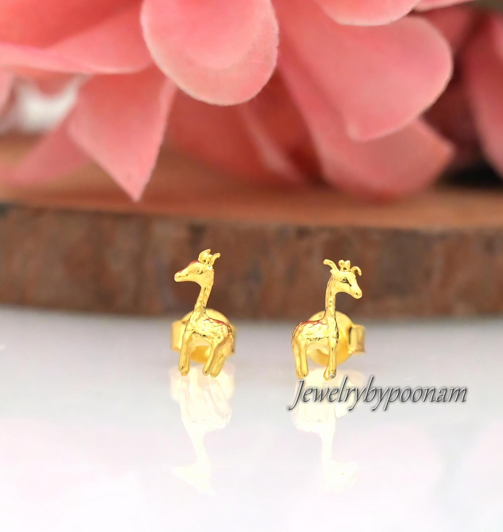 Small Giraffe Stud Earrings โ 925 Sterling Silver Gold Plated Animal Jewelry - Jewelry By Poonam | SKU: PJE1832-SLYG-10M 2/26