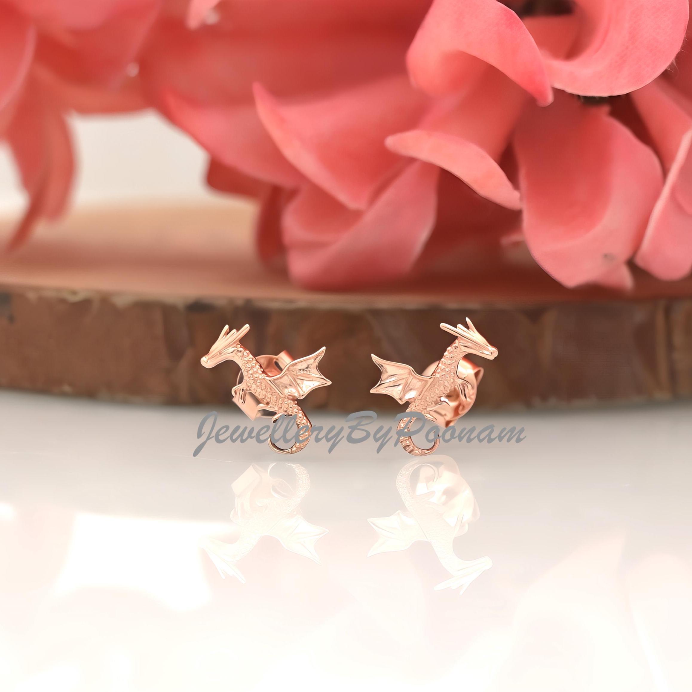 925 Flying Dragon Stud Earrings: Sterling Silver Jewelry - View 2 - Jewelry By Poonam | SKU: PJE1749-SLYG-10M 2/26