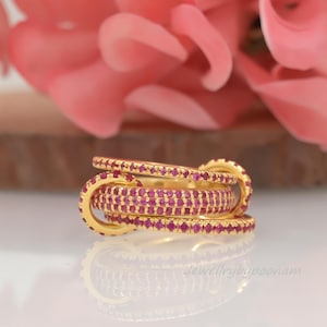 14K Gold Multi-Link Ring: Sterling Silver Ruby Connector Band