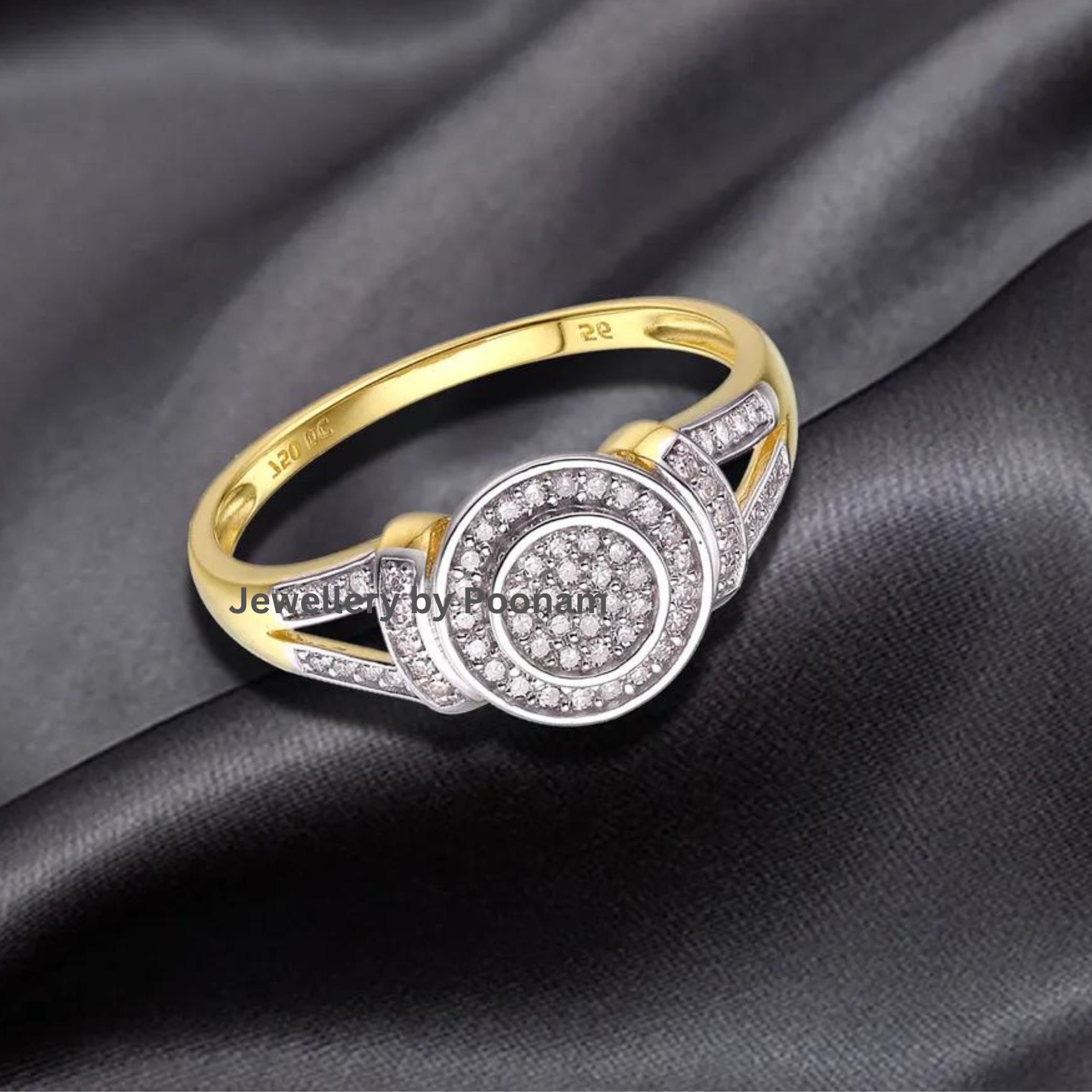 9K 14K Gold Moissanite Ring: Anniversary Engagement Jewelry - View 2 - Jewelry By Poonam | SKU: R-1036
