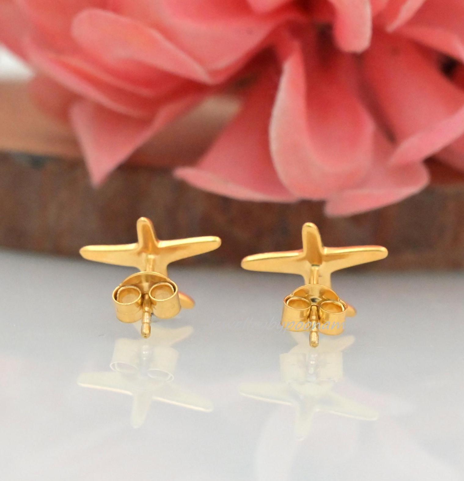 925 Sterling Silver Airplane Stud Earrings โ Dainty Travel & Aviation Jewelry - View 3 - Jewelry By Poonam | SKU: PJE1794-SLY