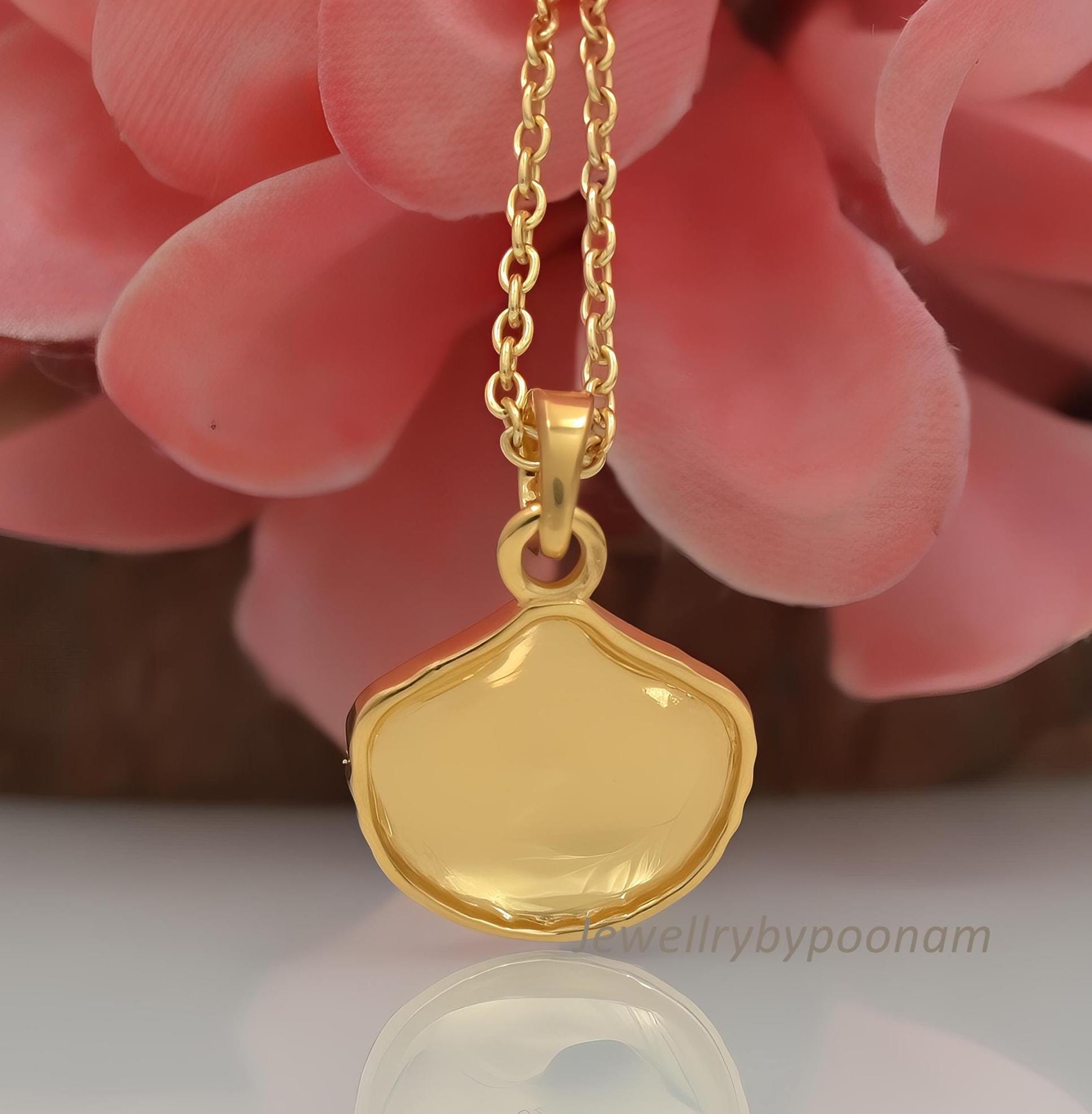 Dainty 14k Gold Scallop Shell Pendant - Handmade Designer Charm - View 2 - Jewelry By Poonam | SKU: PJP4718-SLYG-20M 2/26