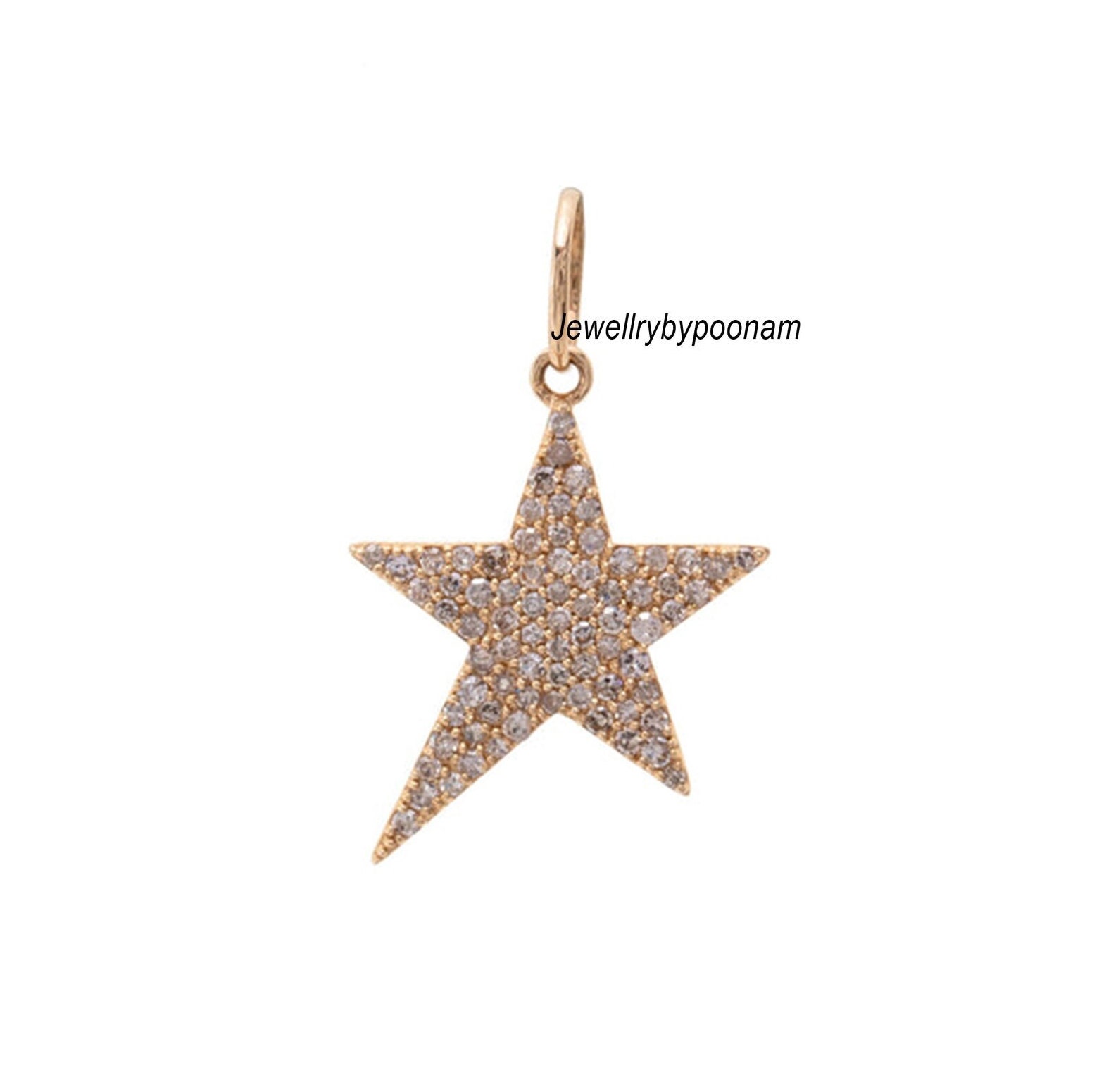 14k Gold Moissanite Star Pendant: Sterling Silver Charm - View 2 - Jewelry By Poonam | SKU: PJP-