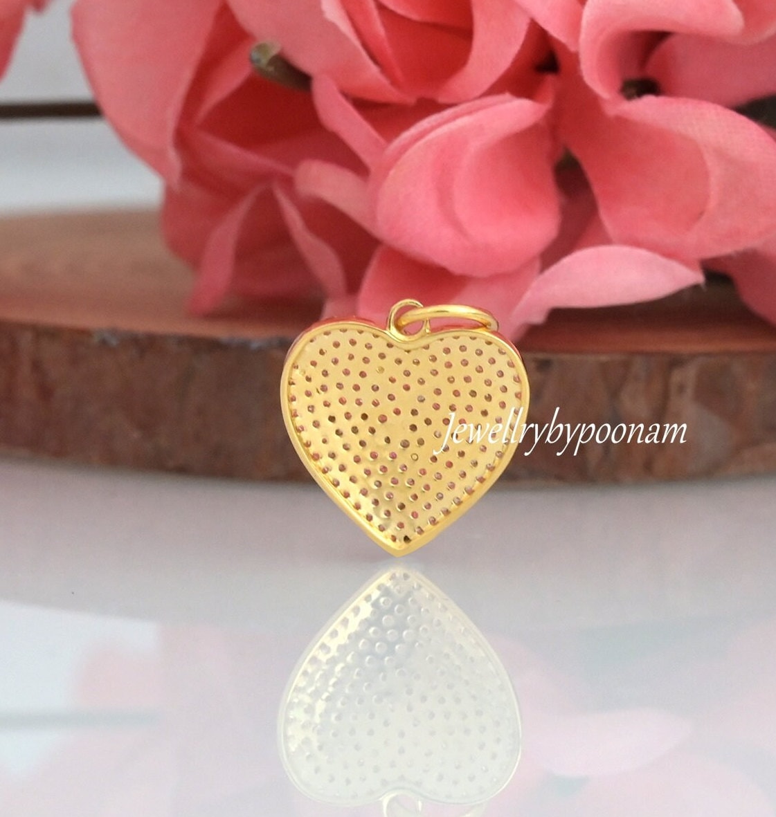 14k Gold Diamond Heart Pendant: Sterling Silver Love Charm - View 2 - Jewelry By Poonam | SKU: PJP3428-SLYGCZ-25M 2/26
