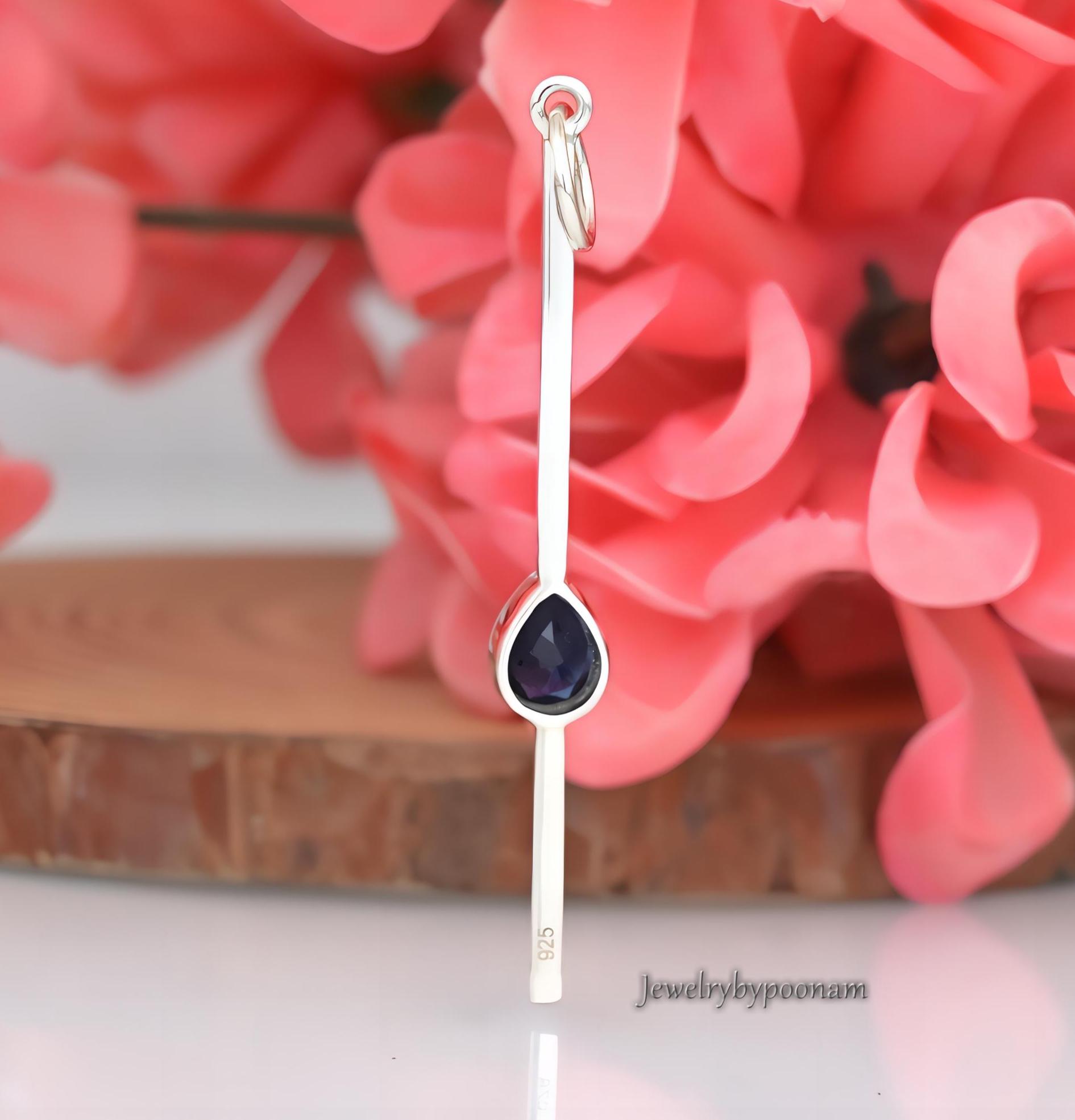 Blue Sapphire Diamond 925 Sterling Silver Match Stick Pendant - View 2 - Jewelry By Poonam | SKU: PJP4437-SLNSBSPCZ 2/26-50M