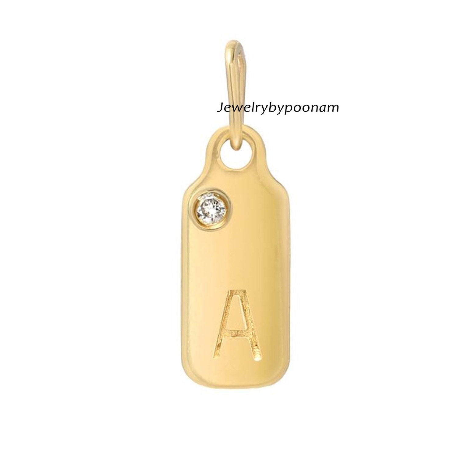 14k Solid Gold Initial Diamond Charm Pendant - A to Z - View 3 - Jewelry By Poonam | SKU: PJP4632-SLYGCZ-S-25M 2/26