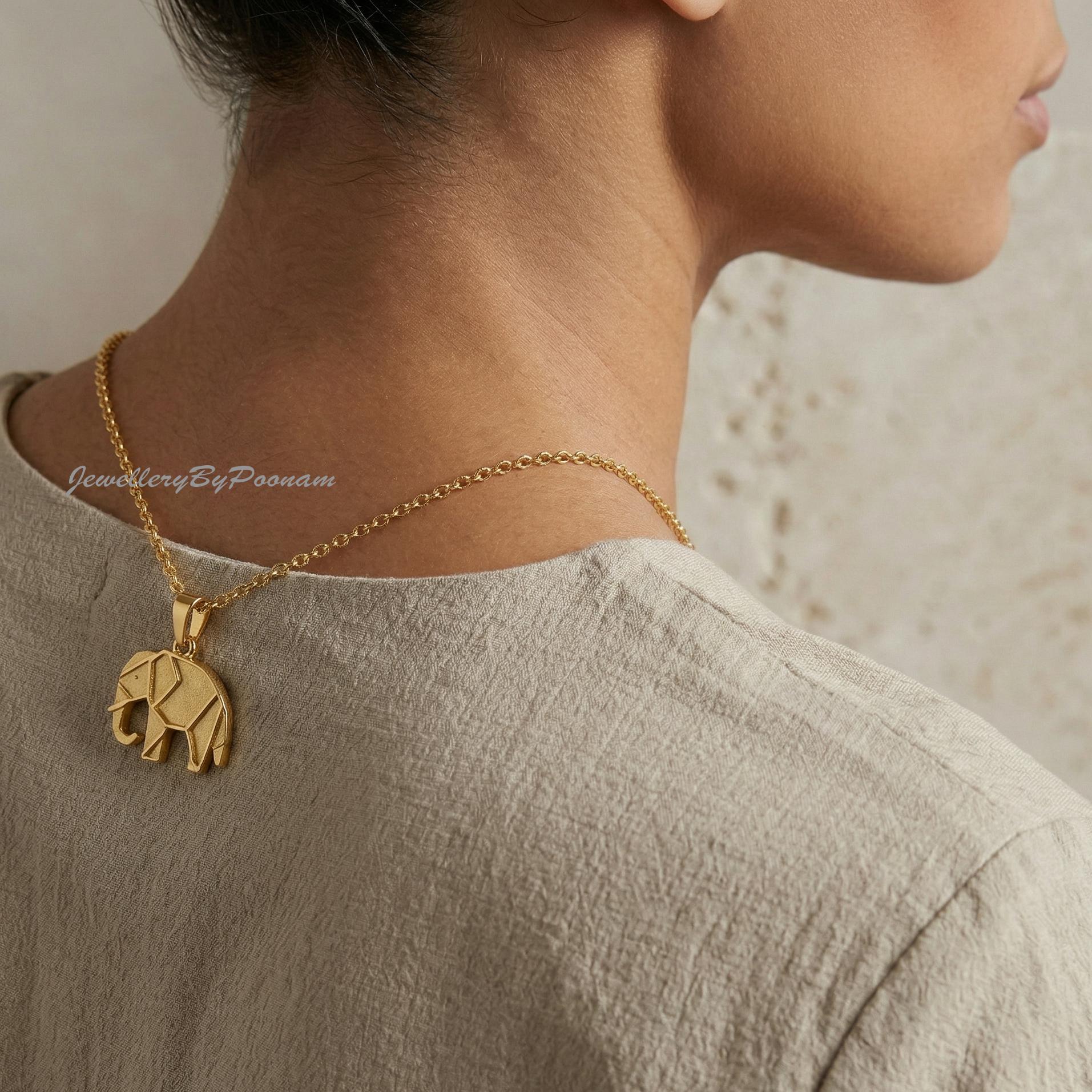 14k Gold-Plated Sterling Silver Elephant Pendant: Baby Animal Charm - View 2 - Jewelry By Poonam | SKU: PJP-