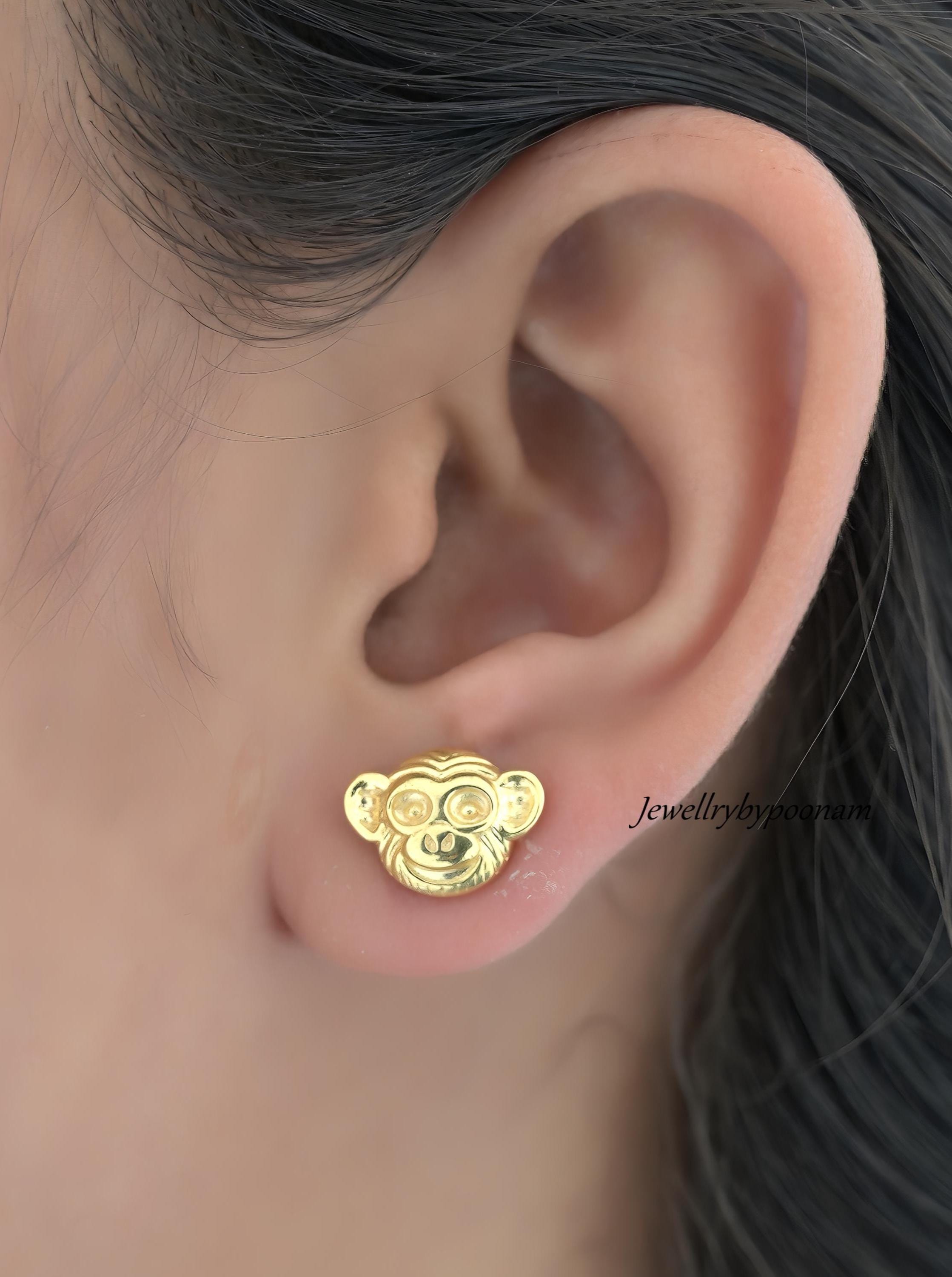 Gold Plated Monkey Stud Earrings, 925 Silver, 10mm - View 2 - Jewelry By Poonam | SKU: PJE1783-SLYG-10M 2/26