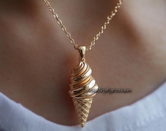 14K Gold Plated Sterling Silver Ice Cream Cone Charm Pendant