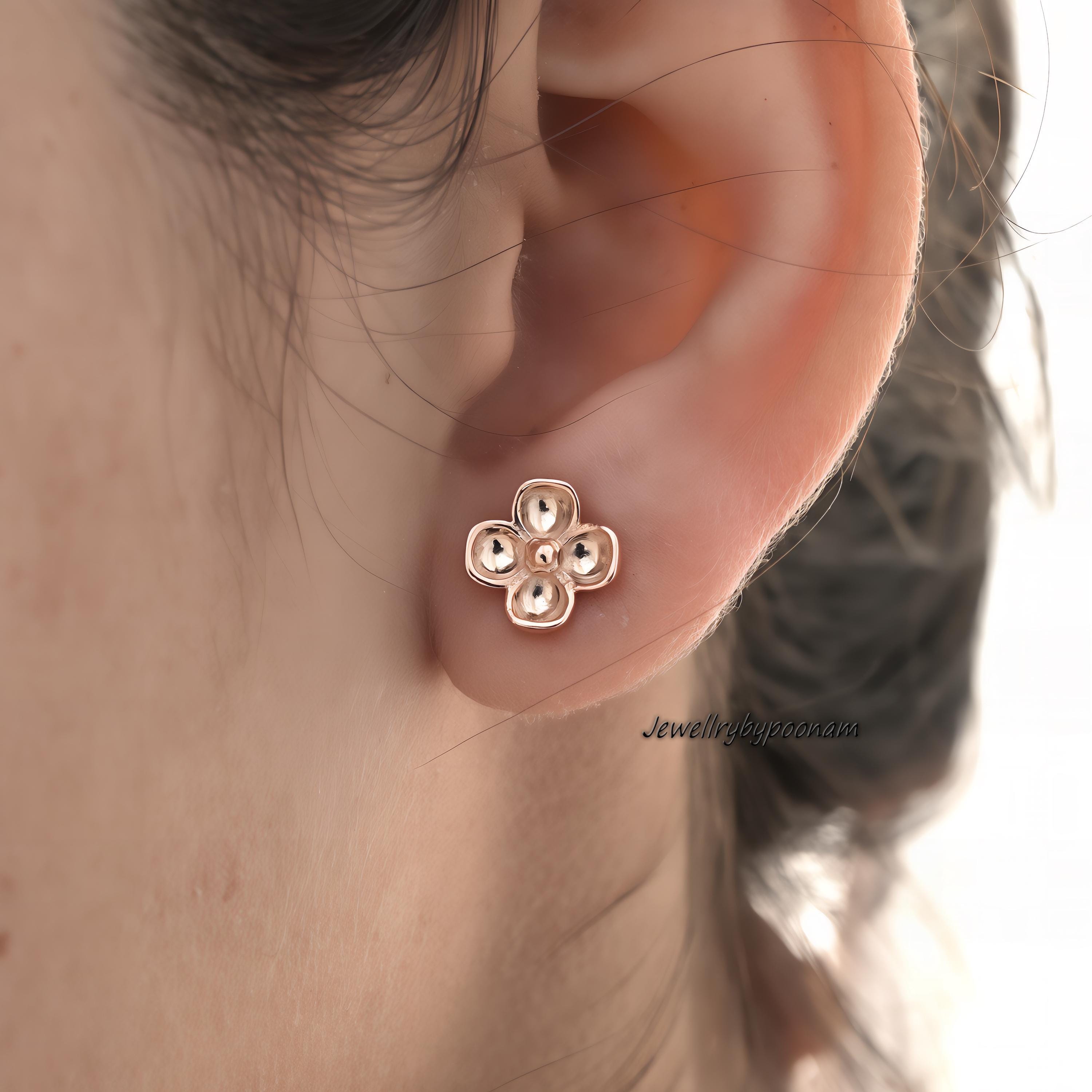 925 Silver Rose Gold Plated Clover Stud Earrings, 10mm - View 2 - Jewelry By Poonam | SKU: PJE1699-SLRG-10M 2/2026