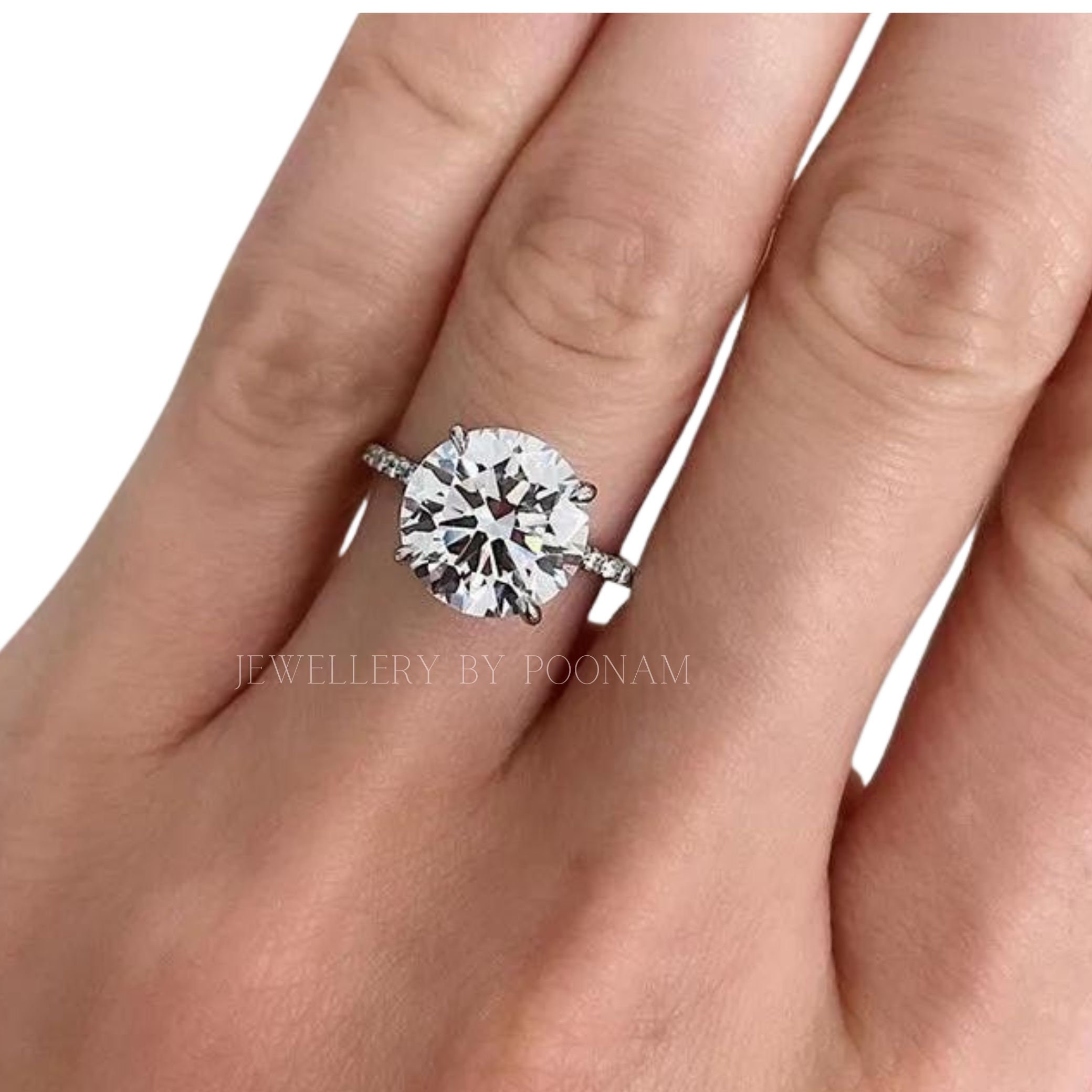 Luxurious Round Cut 4 Prong Engagement Ring for Women in Sterling Silver - View 2 - Jewelry By Poonam | SKU: R-1159