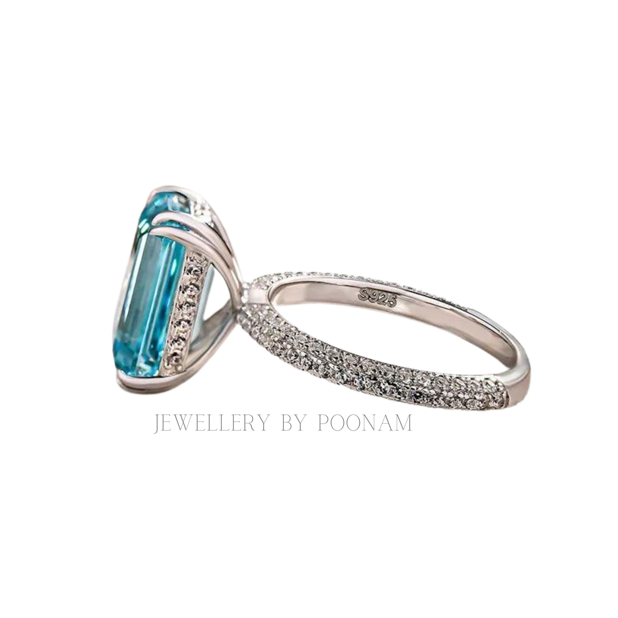 925 Silver Emerald-Cut Aquamarine Ring – Luxury Sterling Silver Engagement & Wedding Jewelry - View 5 - Jewelry By Poonam | S