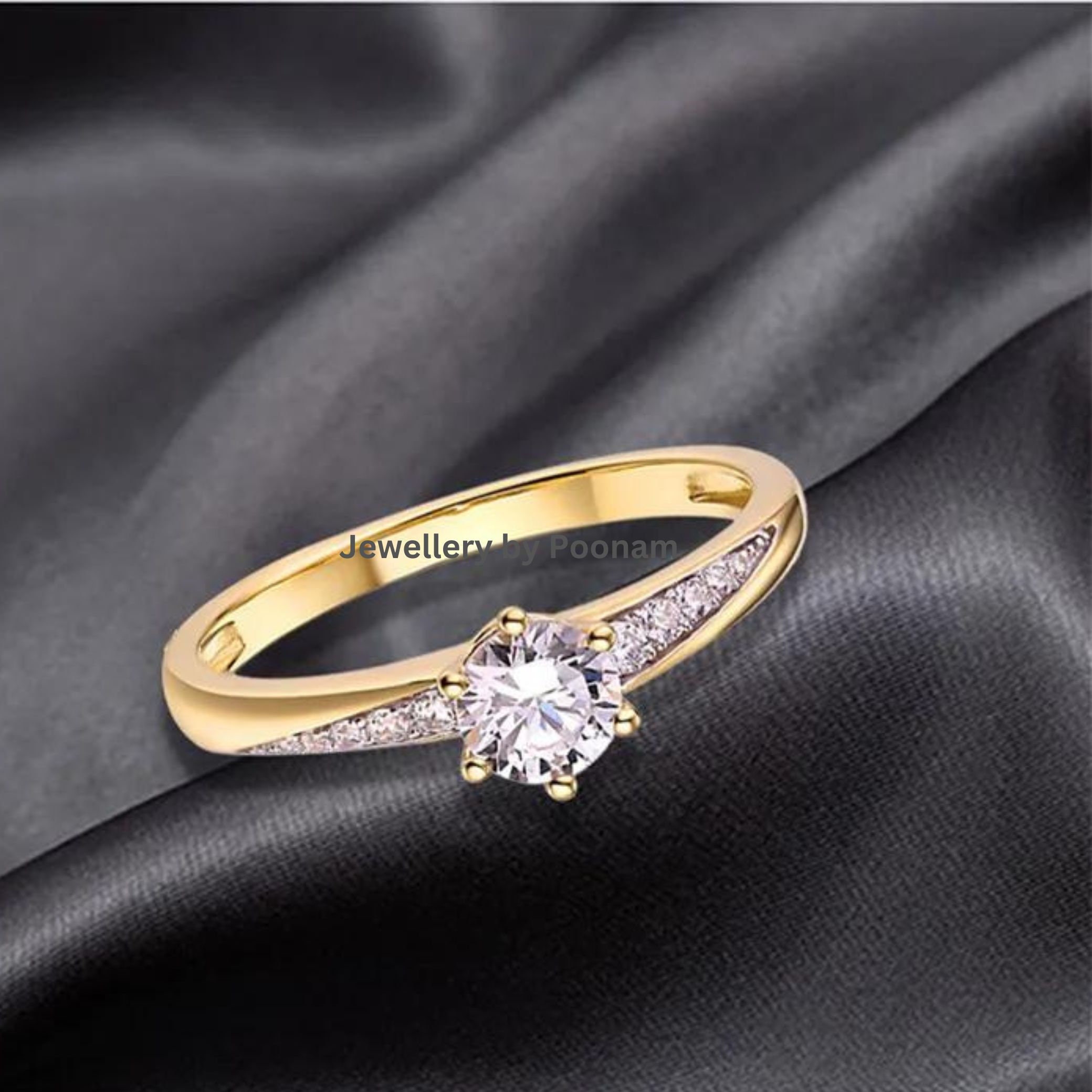 Custom 925 Yellow Gold Stackable Moissanite Diamond Engagement Ring for Women - Unique Jewelry Piece - View 2 - Jewelry By Po