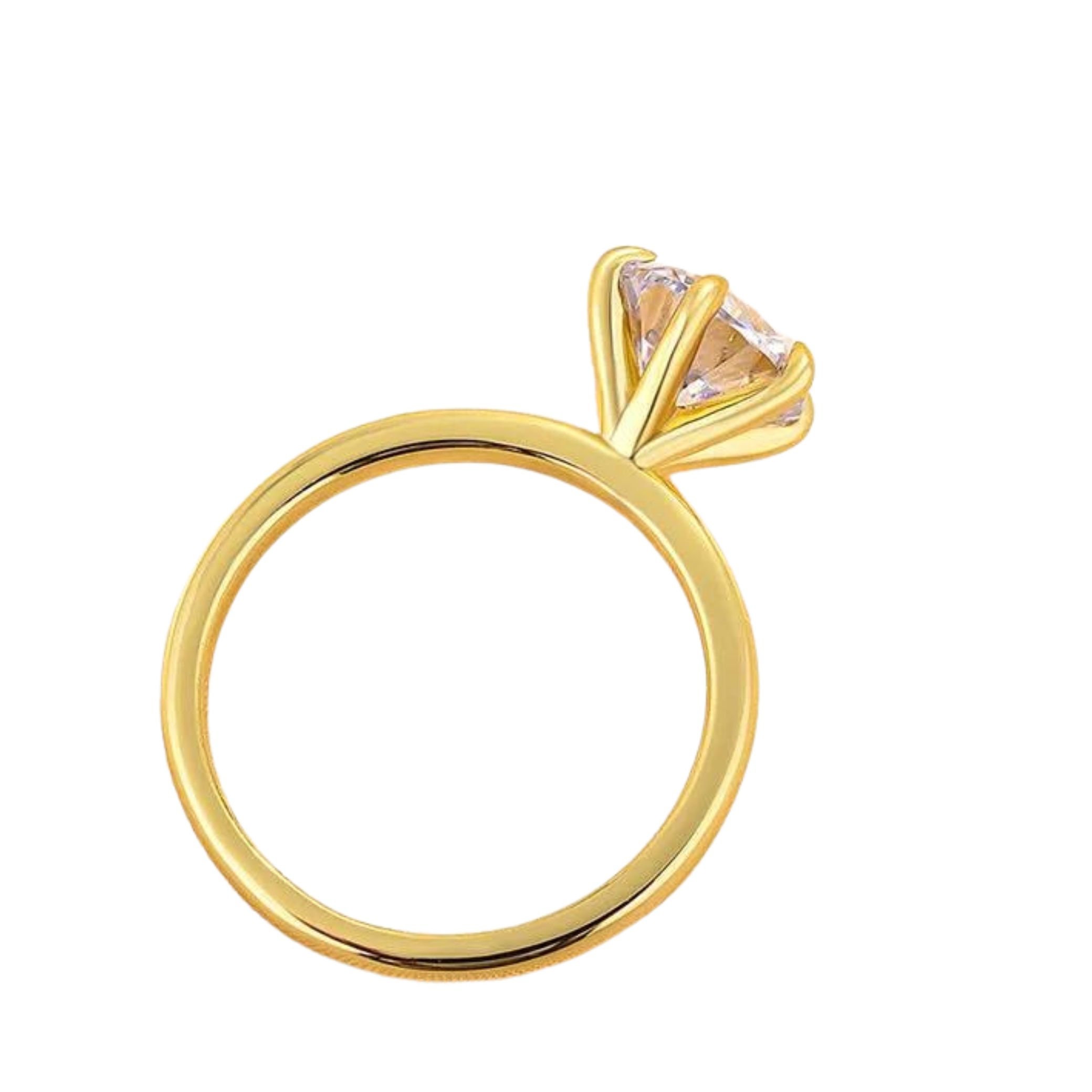 925 Silver Round Cut Solitaire Ring – Yellow Gold Plated Classic Engagement Ring for Women - View 7 - Jewelry By Poonam | SKU