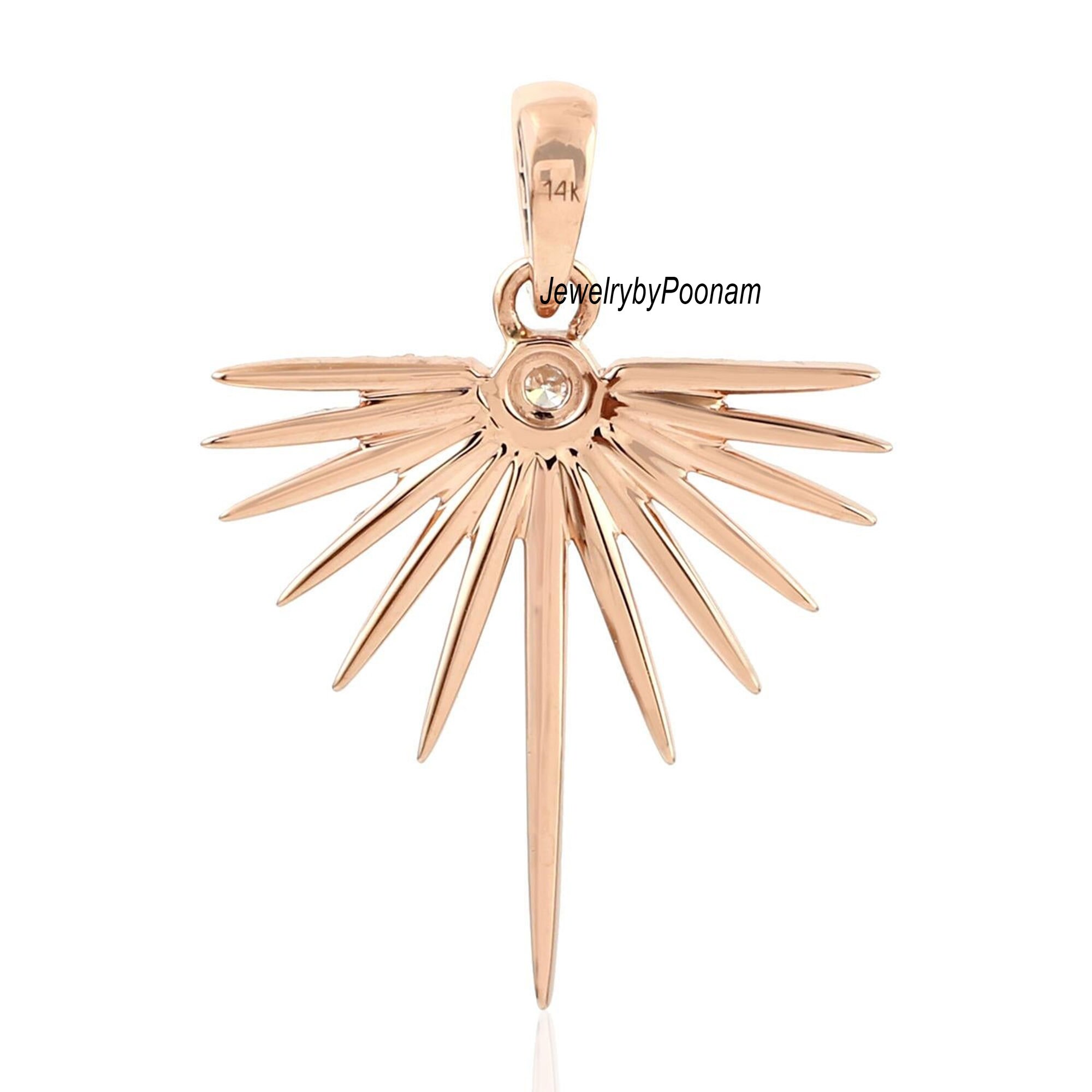 14k Gold Moissanite Starburst Pendant: Handmade Diamond Charm - View 2 - Jewelry By Poonam | SKU: PJP-