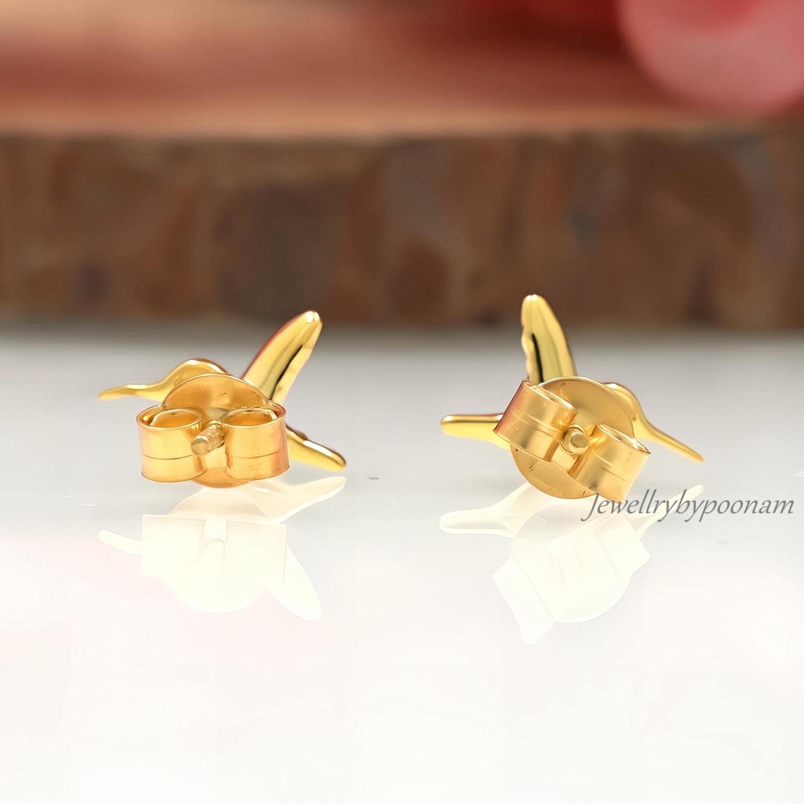 925 Sterling Silver Hummingbird Stud Earrings: Tiny Bird Studs - View 2 - Jewelry By Poonam | SKU: PJE1713-SLYG-10M 2/26