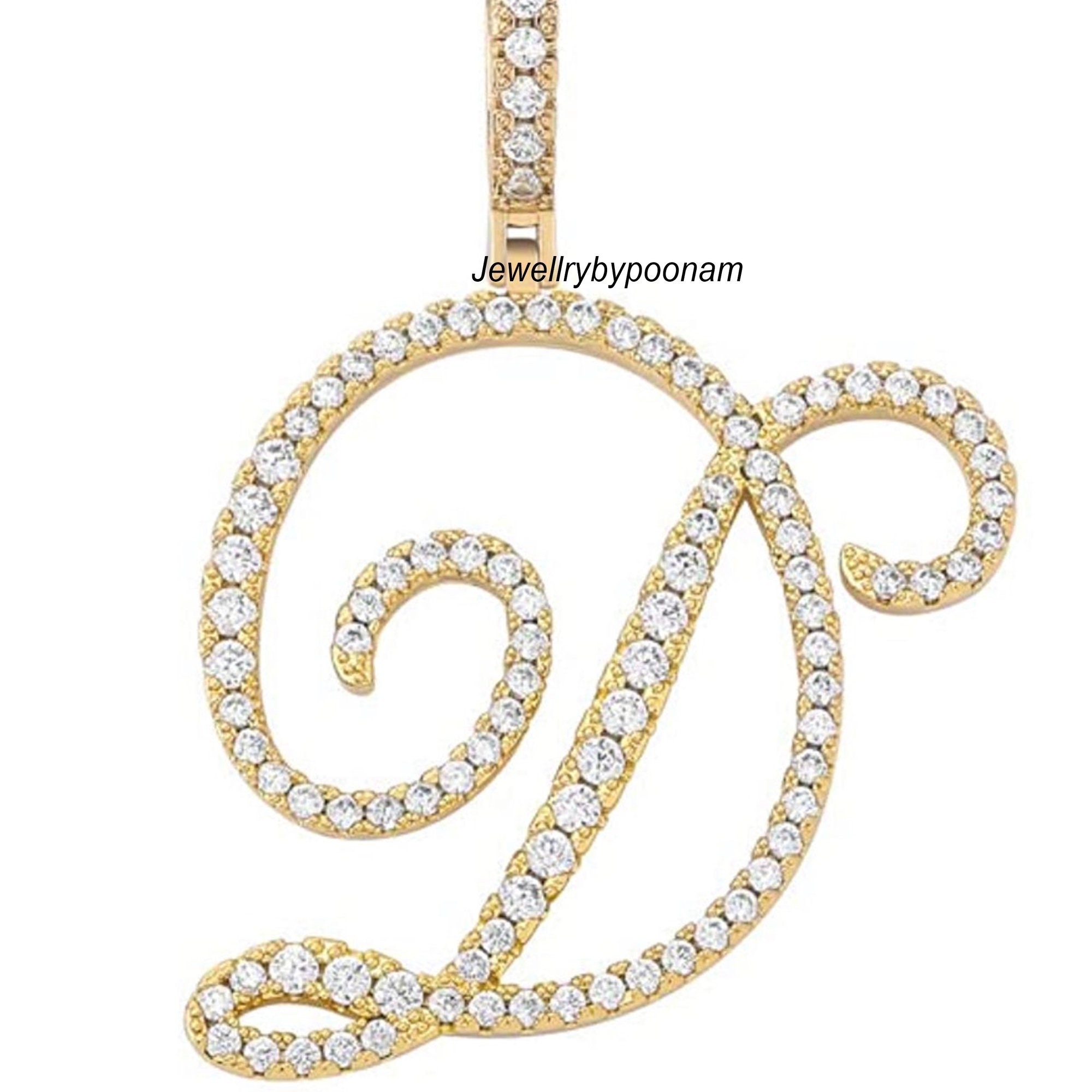 14k Gold Plated Moissanite Diamond Letter Pendant: Sterling Silver Charm - View 4 - Jewelry By Poonam | SKU: PJP4835-SLRGMN-H