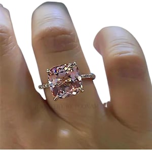 Beautiful Pink Cushion Cut Hidden Halo Diamond Ring, Wedding Engagement Ring, Proposal Ring For Her, Unique cushion pink ring