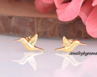 Sterling Silver Hummingbird Stud Earrings: Dainty Bird Jewelry
