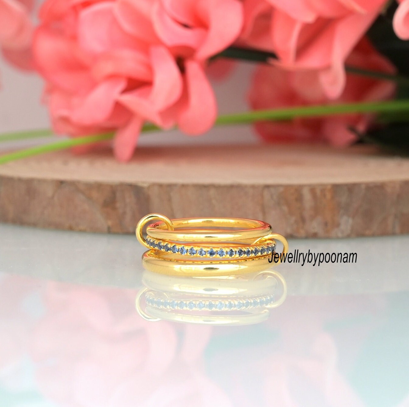 925 Sterling Silver Multi-Link Ring: Interlocking Eternity Band Ring - View 2 - Jewelry By Poonam | SKU: PJR789-SLYGBCZ-US-8