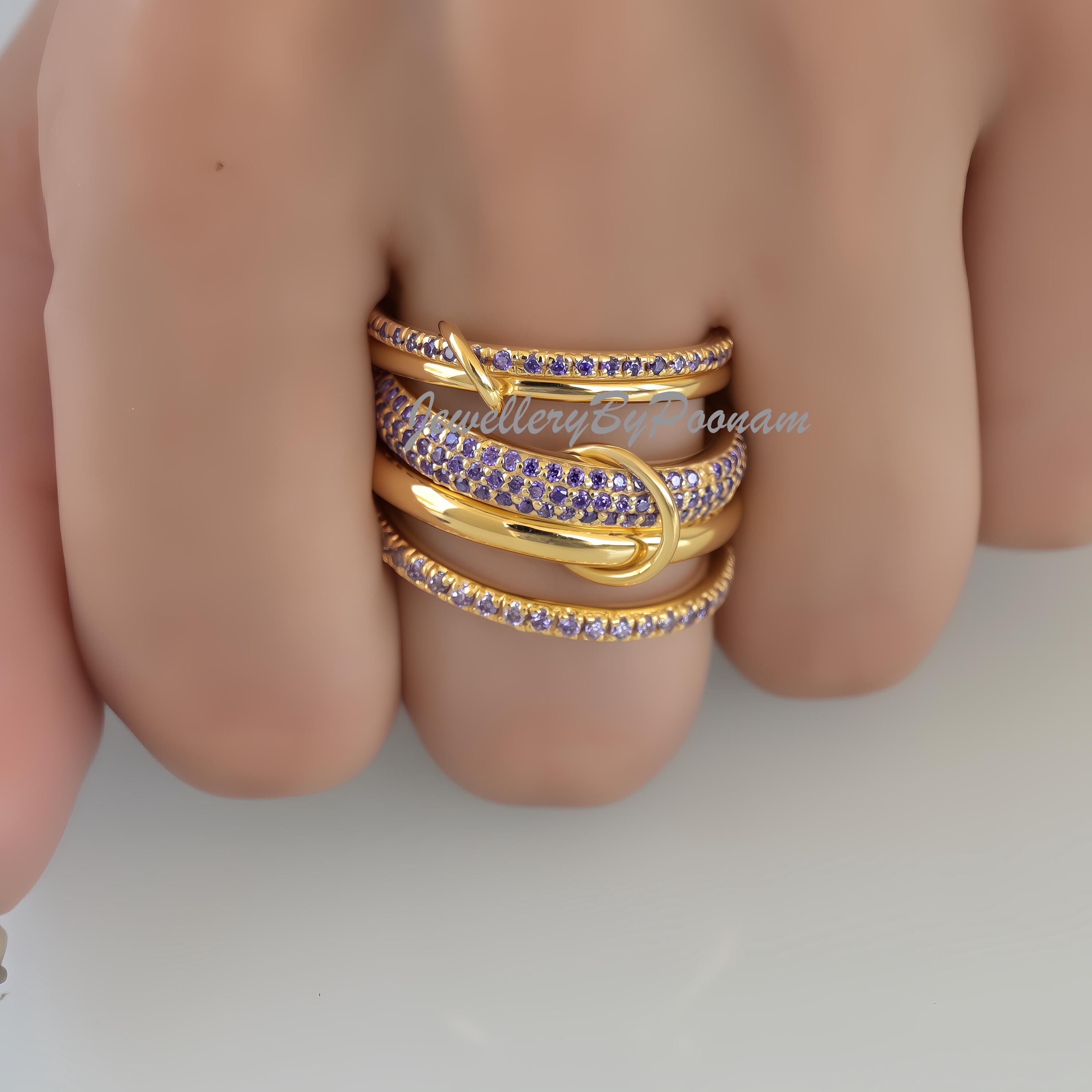 14K Gold-Plated Multi-Link Ring: 925 Sterling silver Sterting Chunky Interlocking Band Ring - View 7 - Jewelry By Poonam | SK