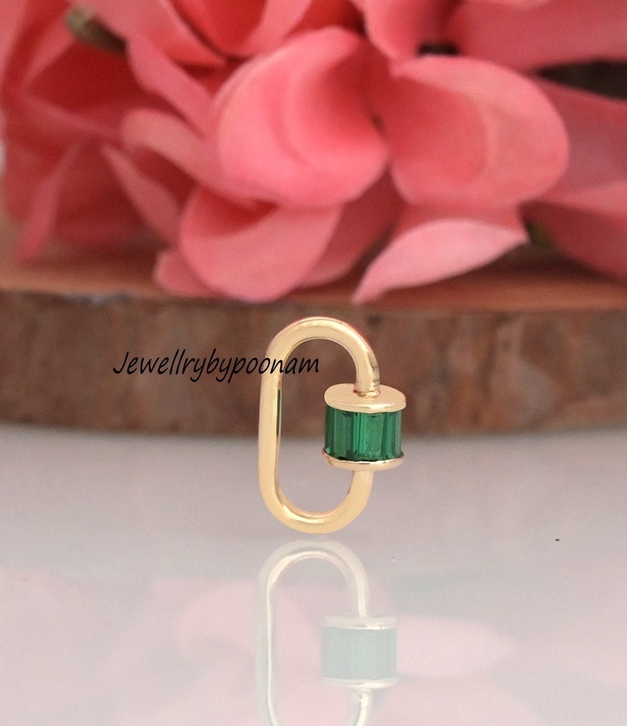 9K Solid Gold Baguette Carabiner Lock Charm, Versatile Fashion Accessory - View 7 - Jewelry By Poonam | SKU: PJC22-9KYGBTTRU-