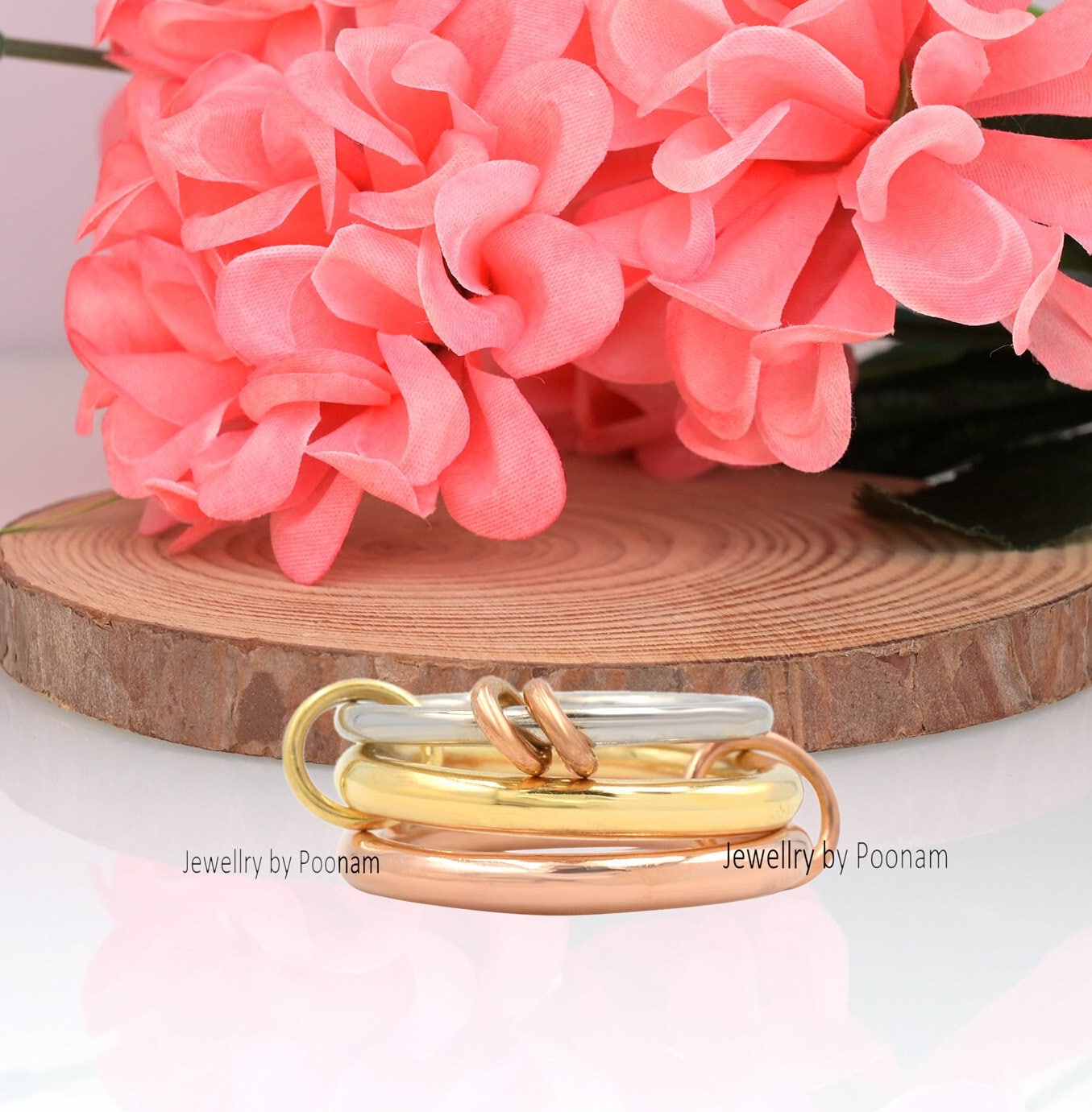 14K Gold & Silver Interlocking Ring: Two-Tone Minimalist Connector Band Ring - Jewelry By Poonam | SKU: PJR762-SLNSYGRG-US-10