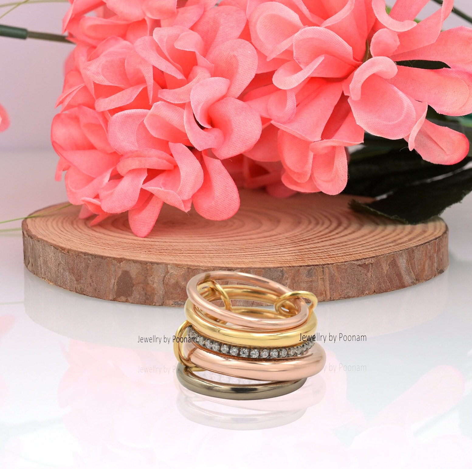 925 Sterling Silver Multi-Link Band Ring Set: 5 Sat Rings, Eternity Statement Ring - Jewelry By Poonam | SKU: PJR897-SLRHRGYG