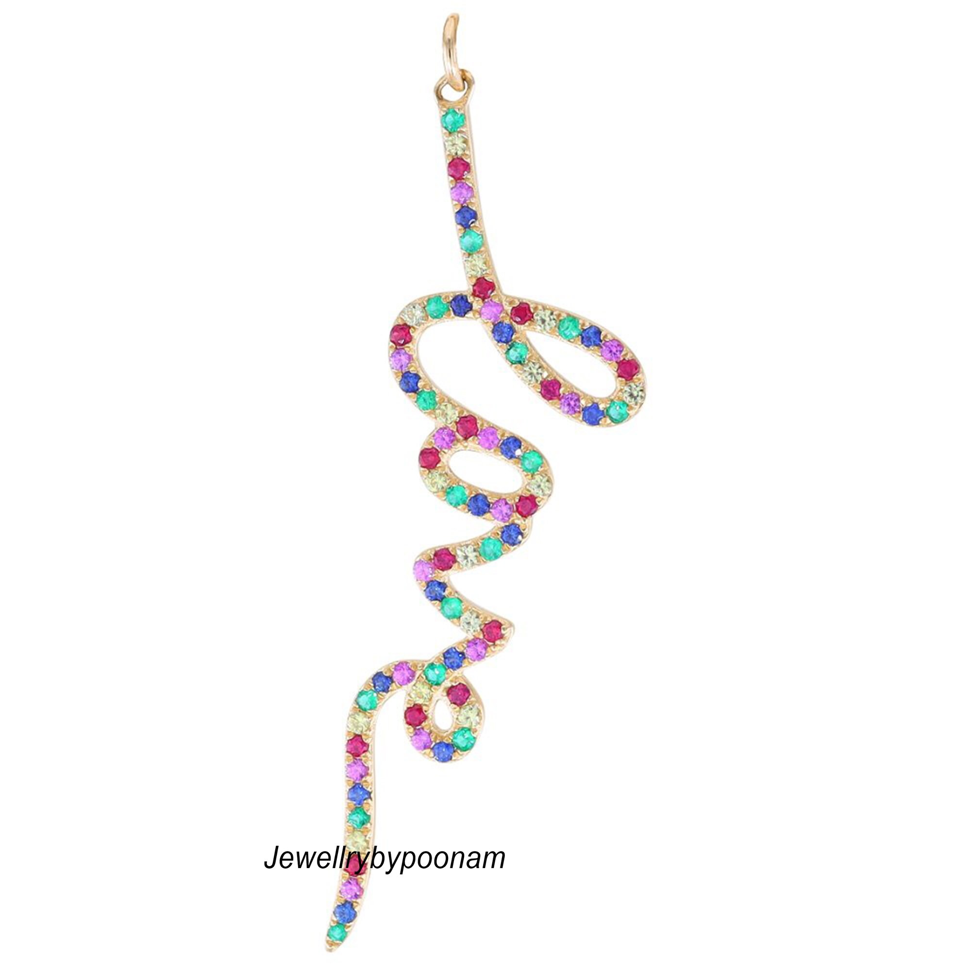 LOVE Multisapphire Pendant: 925 Sterling Silver or 14k Gold - Jewelry By Poonam | SKU: PJP-