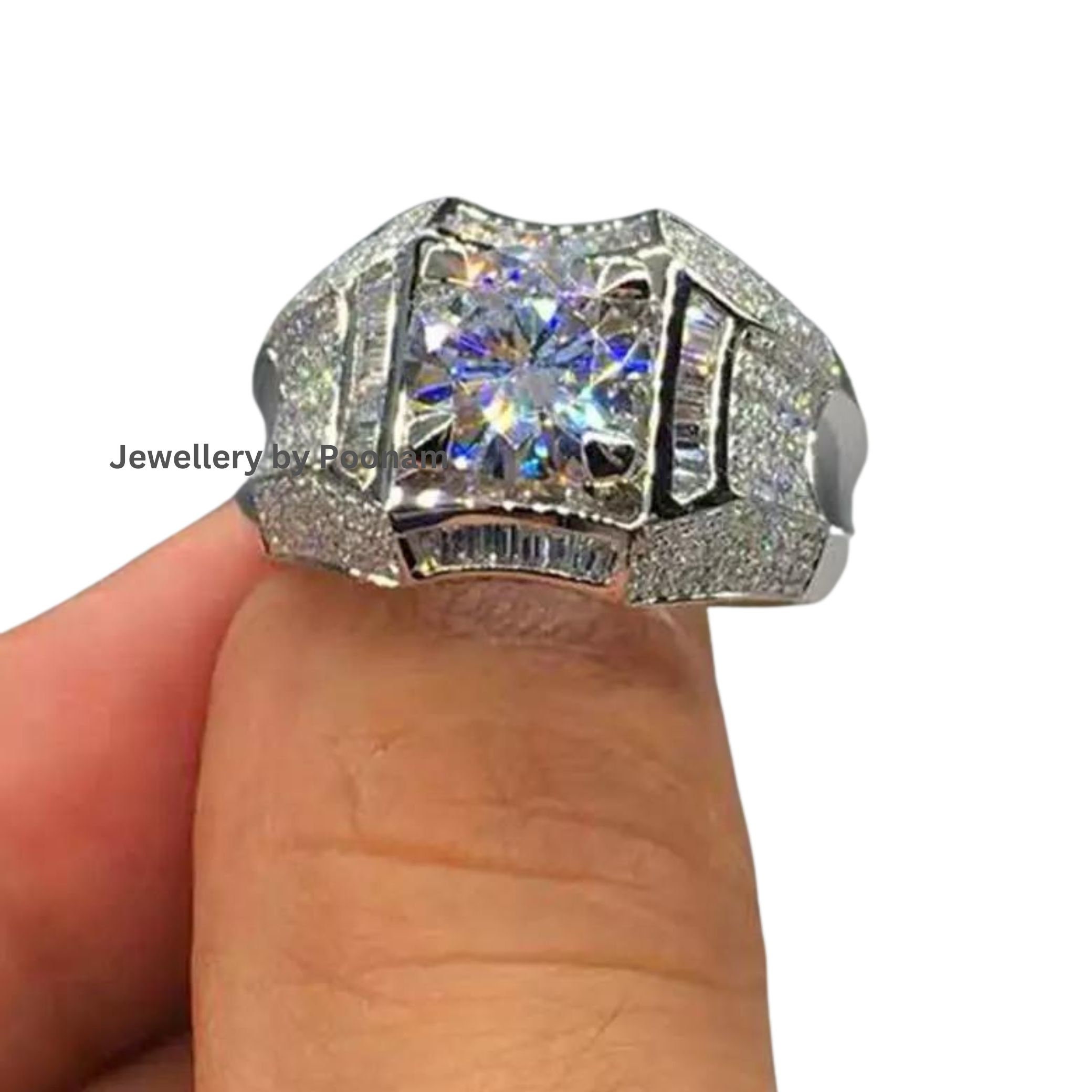14k Gold Moissanite Ring: Statement Luxury Jewelry - View 4 - Jewelry By Poonam | SKU: PJR2786-SLWGMN-US-8
