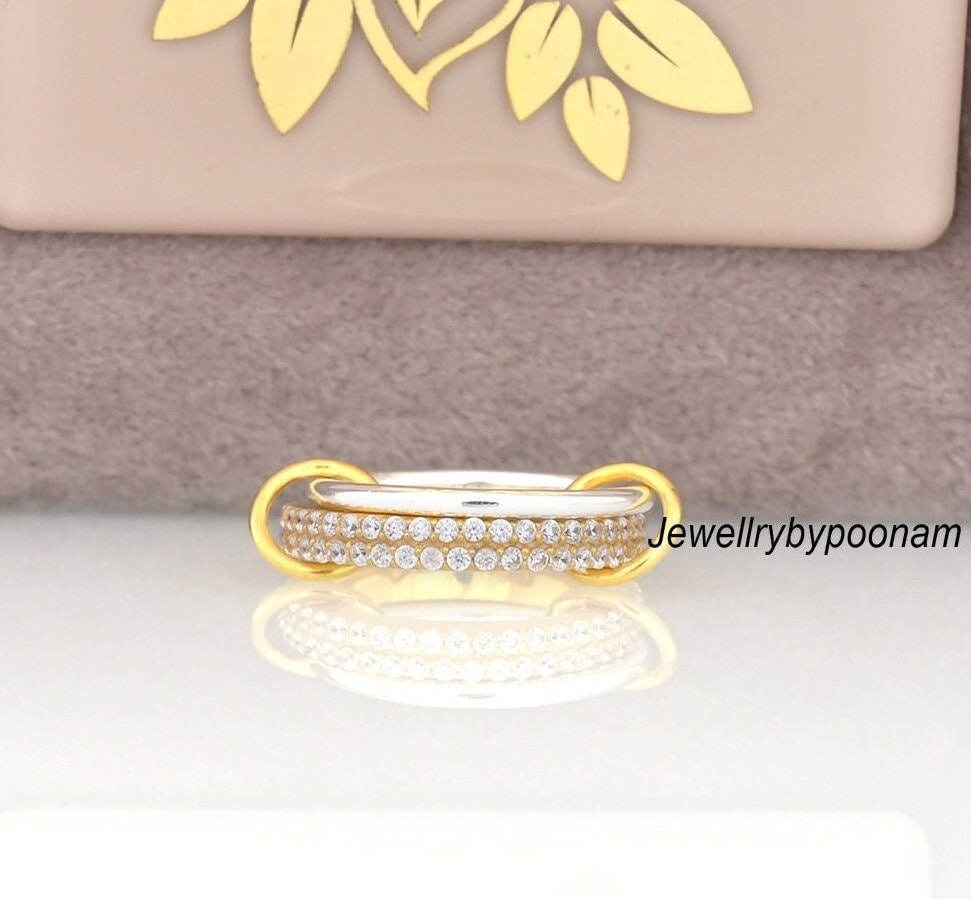 Diamond Connector Ring, Sterling Silver Multi-Band Ring Set - View 3 - Jewelry By Poonam | SKU: PJR2194-SLYGNSWT-US-6 1/2 2/