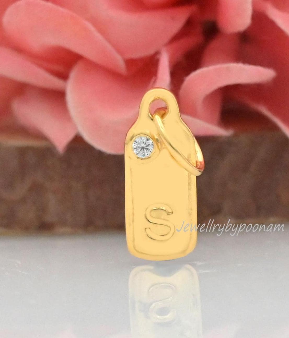 14k Solid Gold Initial Diamond Charm Pendant - A to Z - Jewelry By Poonam | SKU: PJP4632-SLYGCZ-S-25M 2/26