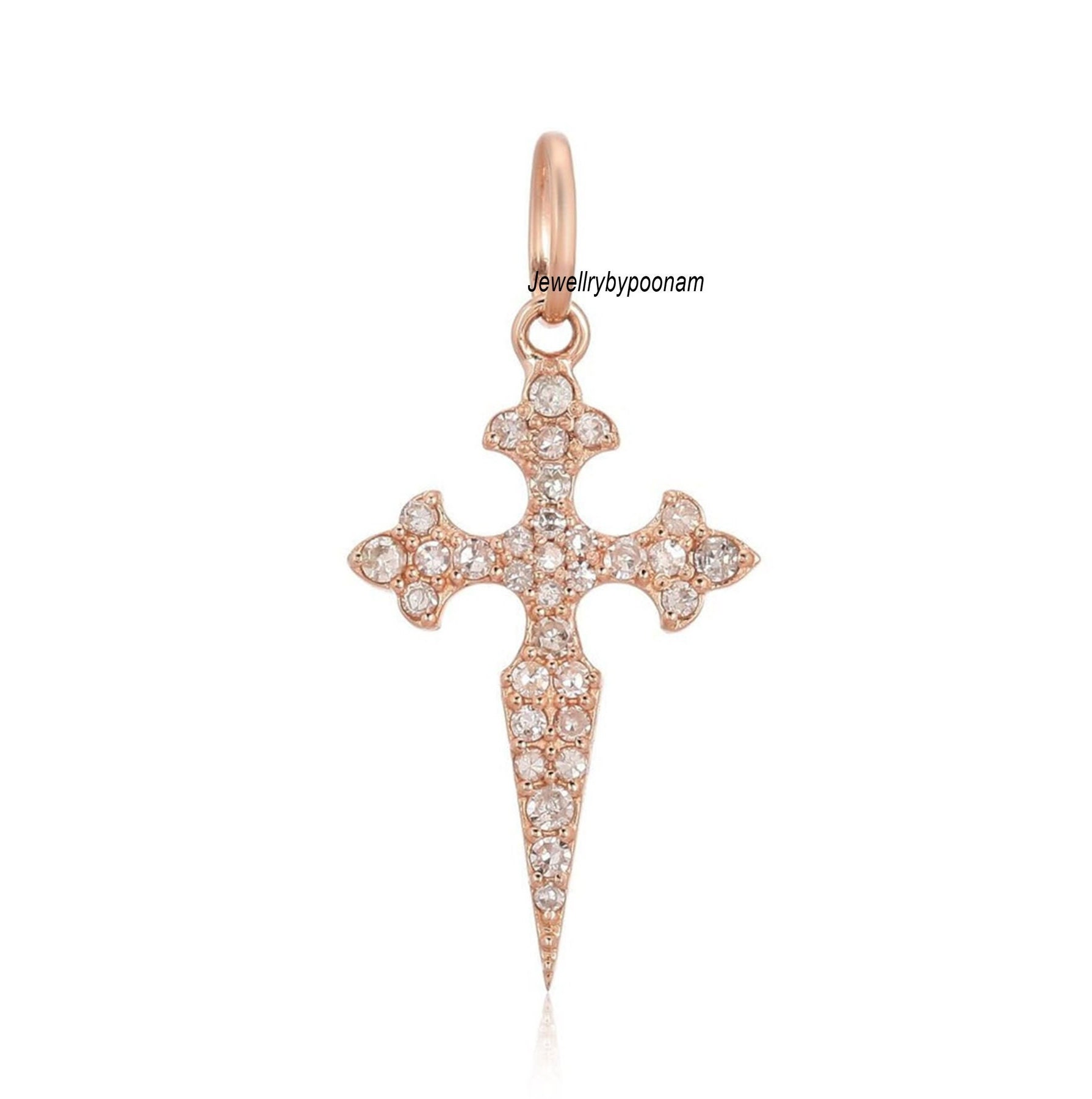 14k Gold Spike Cross Pendant: Moissanite Diamond, Sterling Silver Charm - View 2 - Jewelry By Poonam | SKU: PJP-