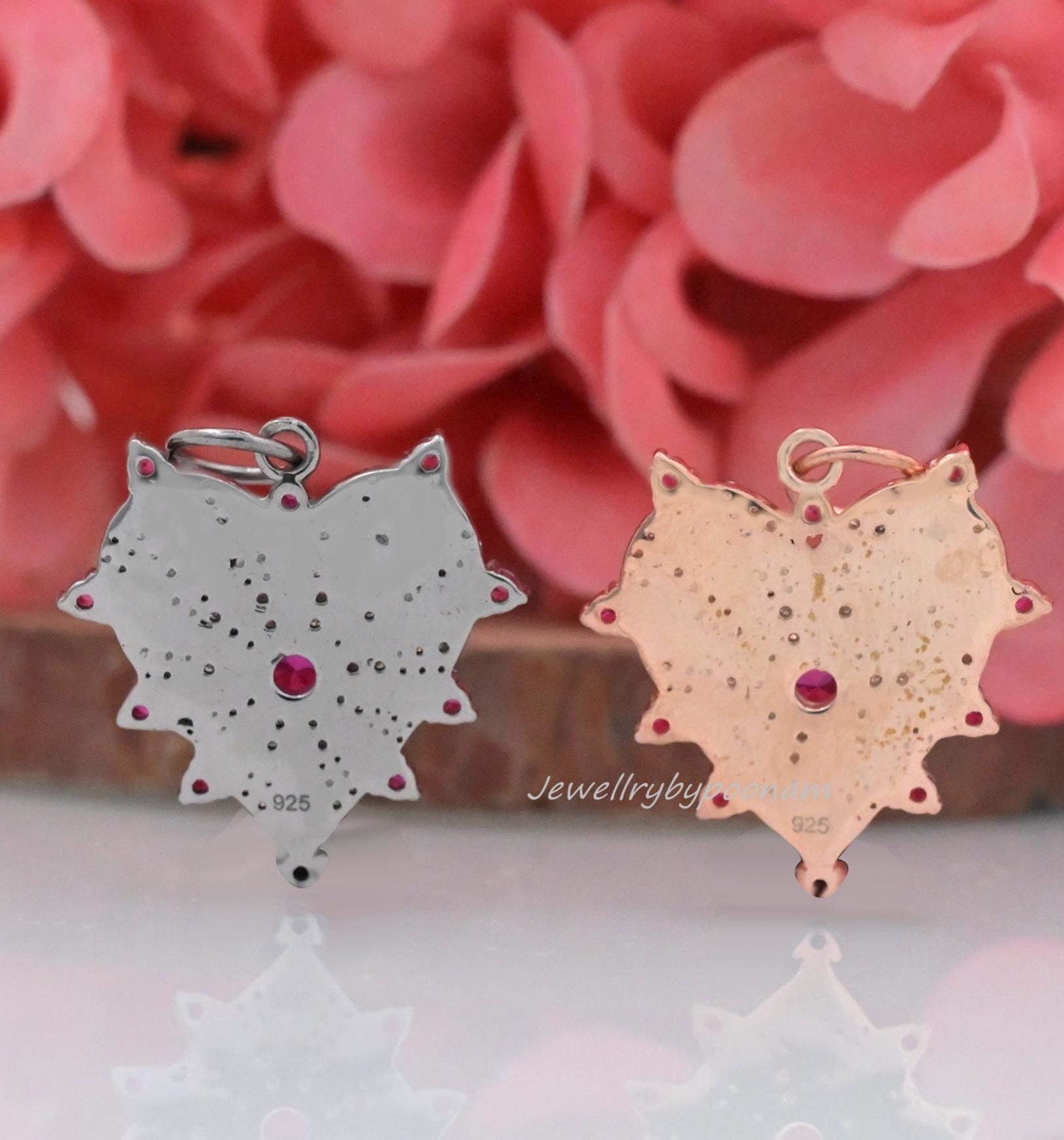 14k Solid Gold Heart Pendant: Diamond, Ruby Charm Jewelry - View 2 - Jewelry By Poonam | SKU: PJp2461-SLYGRUMN-30M 2/26