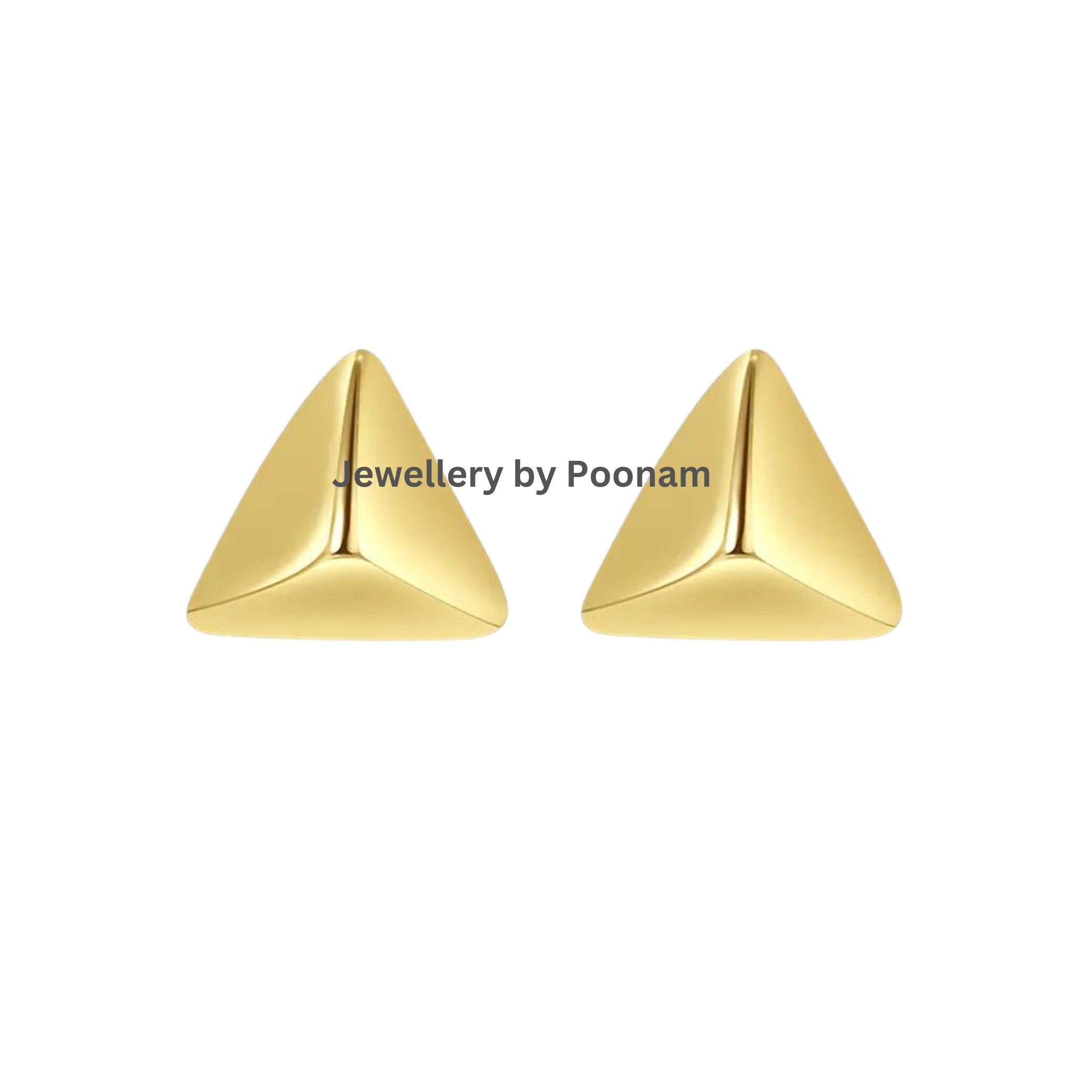 9K/14K Yellow Gold & 925 Sterling Triangle Stud Earrings: Minimalist Geometric Jewelry - Jewelry By Poonam | SKU: E-111