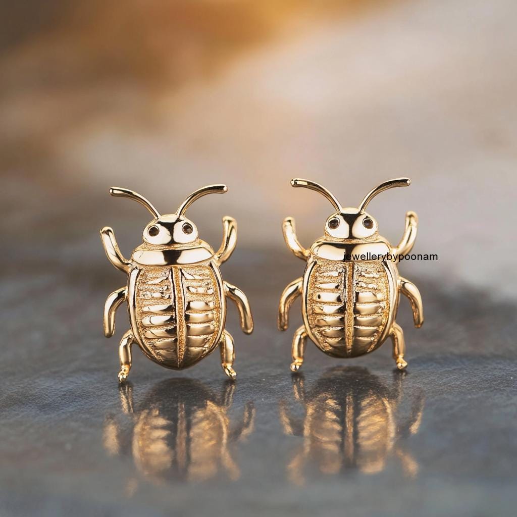 925 Sterling Silver Ladybug Stud Earrings: Dainty Insect Jewelry - View 2 - Jewelry By Poonam | SKU: PJE