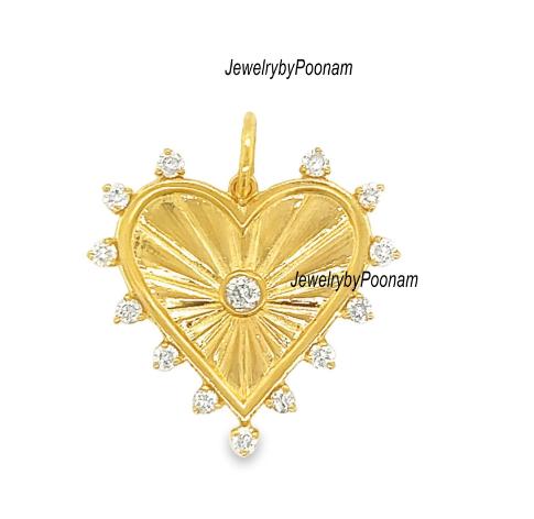 14k Solid Gold Fluted Heart Moissanite Pendant (30MM) - View 2 - Jewelry By Poonam | SKU: PJP-