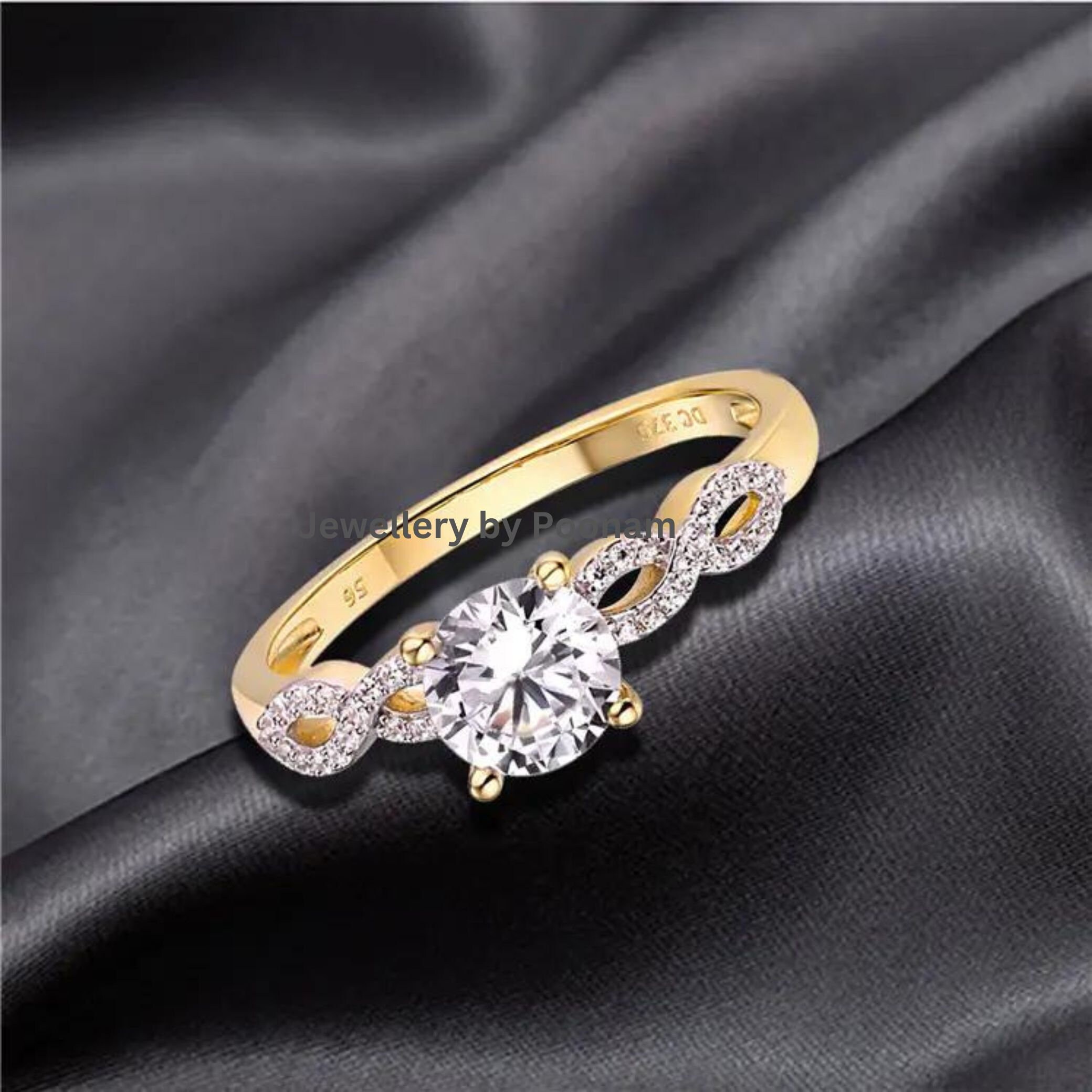 Custom Engagement Wedding Gift 925 Gold Heart Bow Solitaire Diamond Ring For Women'S - View 2 - Jewelry By Poonam | SKU: R-10