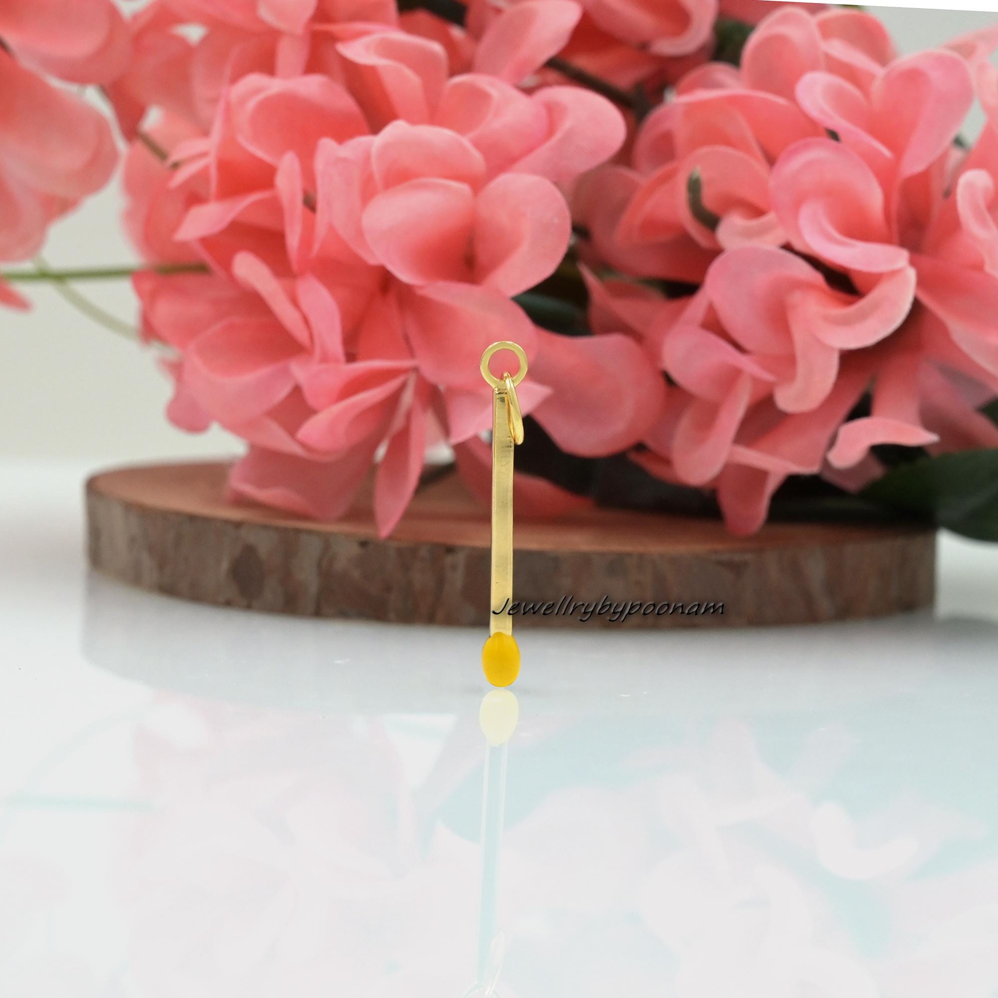 14k Gold Matchstick Pendant: Lucky Red Enamel Charm (35mm) - View 4 - Jewelry By Poonam | SKU: PJP2880-SLYGELR-35M 2/26