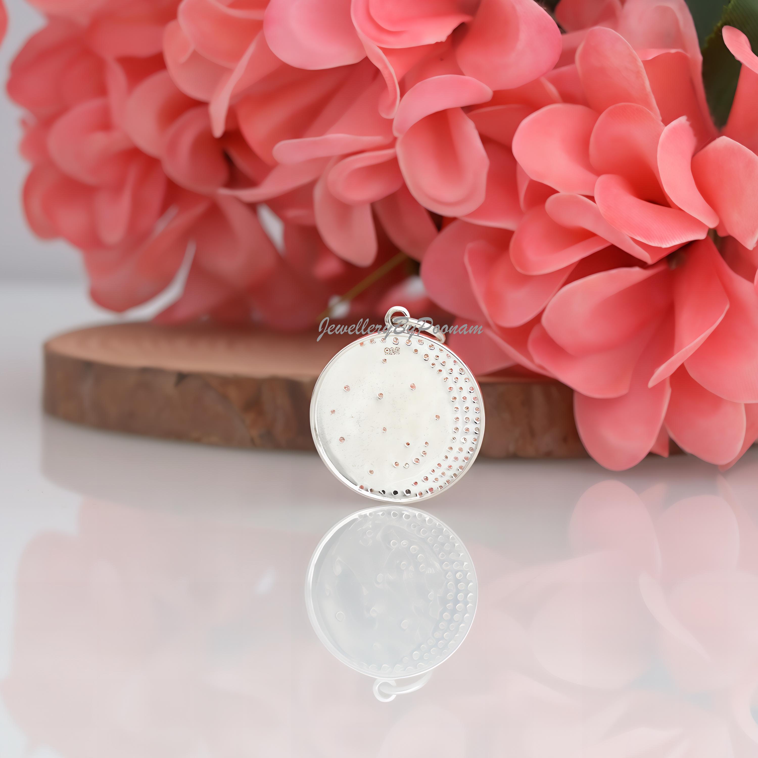 Sterling Silver Star Moon CZ Pendant: Celestial Disc Charm - View 3 - Jewelry By Poonam | SKU: PJP-3415-SLNSCZ-30 2/26