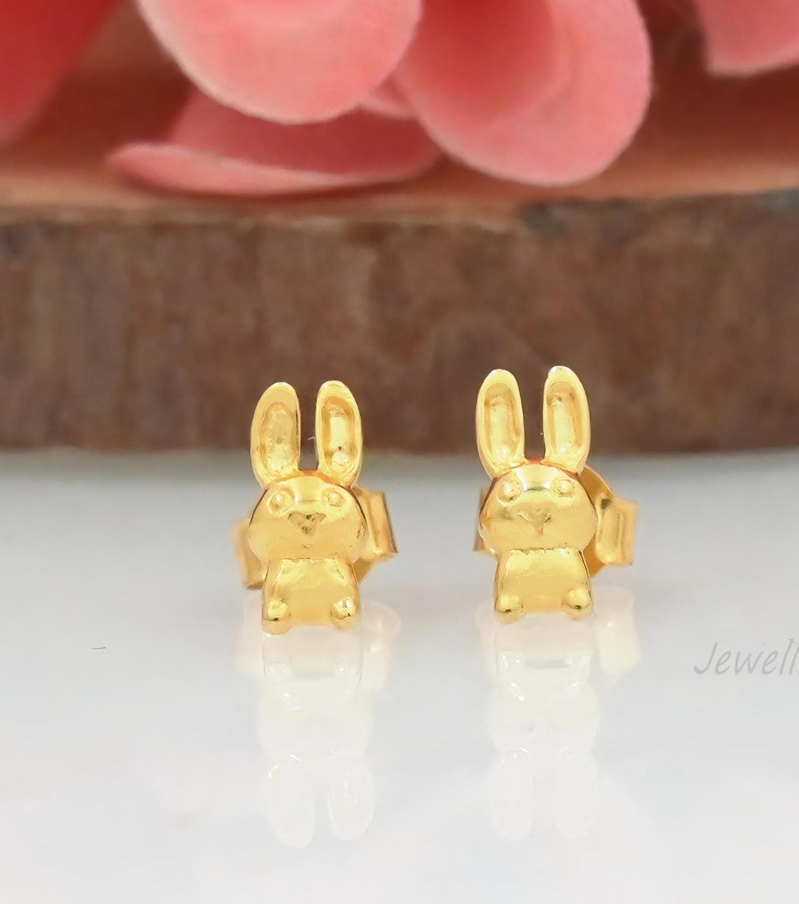 9k/14k Gold & 925 Sterling Silver Bunny Stud Earrings — Tiny Rabbit Jewelry - Jewelry By Poonam | SKU: PJE1710-SLYG-10M 2/202