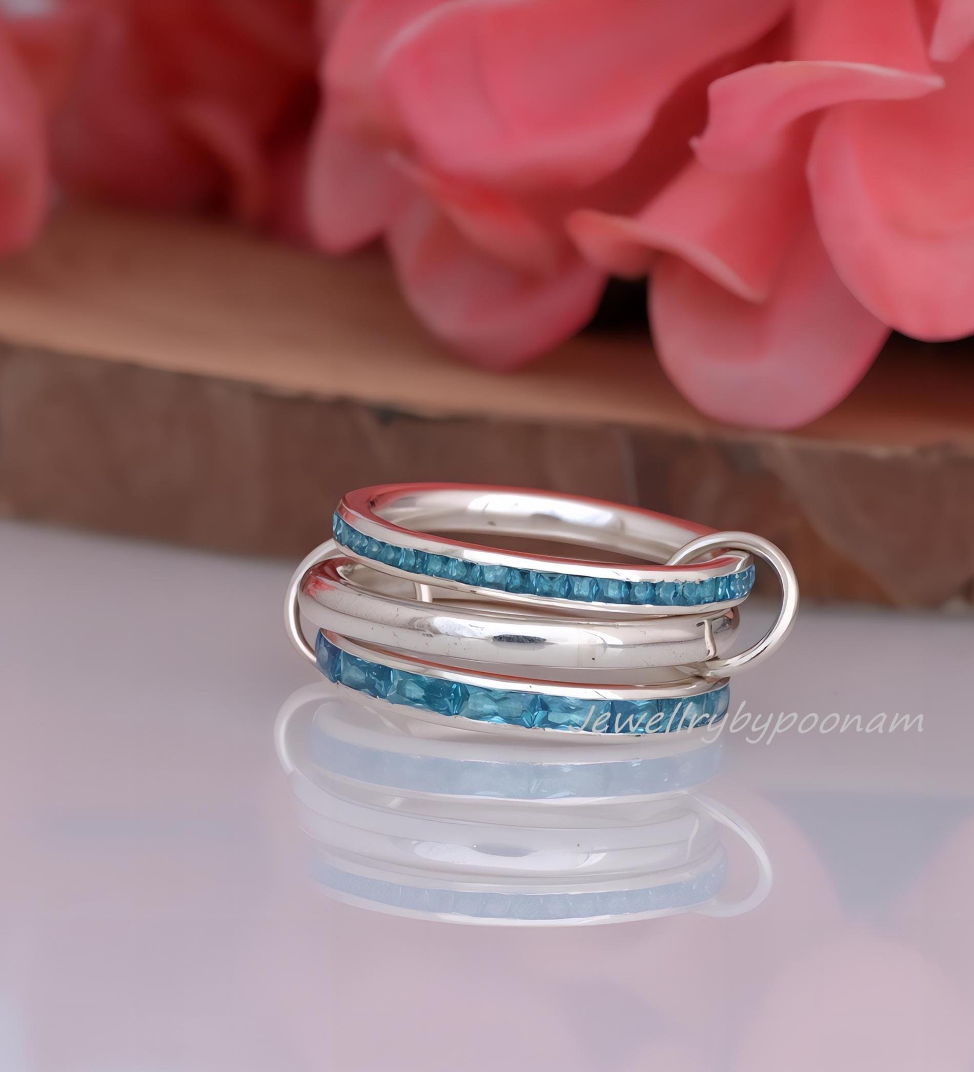 14k Gold-Plated Connector band Ring; Moissanite Baguette Multi-Link Band Ring - View 6 - Jewelry By Poonam | SKU: PJR877- 2/2