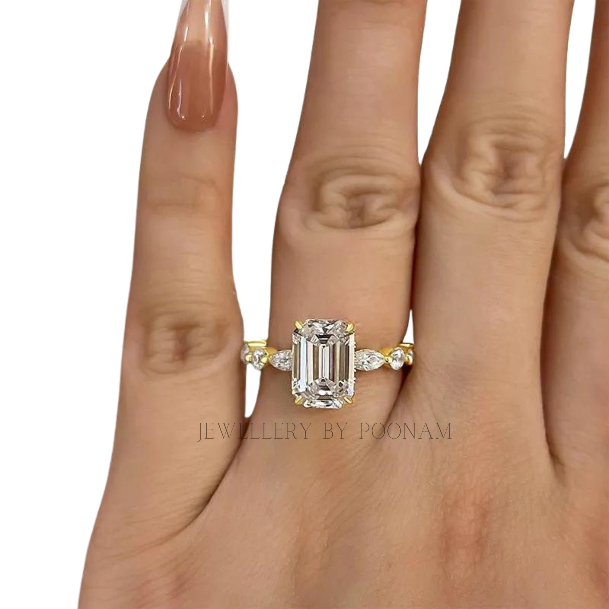 925 Sterling Silver Emerald Cut CZ Engagement Ring – Luxury Bridal Wedding Ring for Women - View 3 - Jewelry By Poonam | SKU: