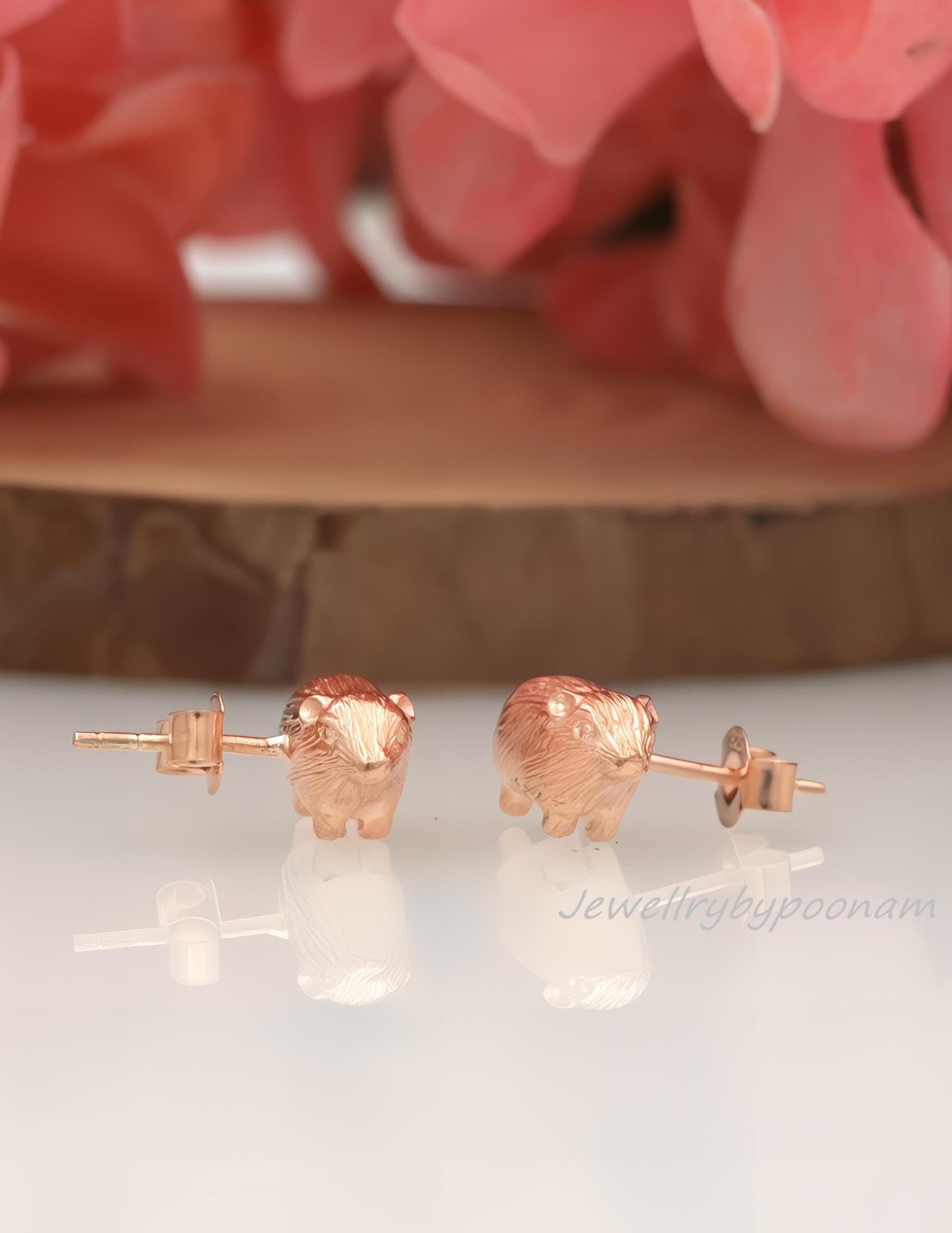 925 Sterling Silver Capybara Stud Earrings, Dainty Animal Jewelry (10MM) - View 2 - Jewelry By Poonam | SKU: PJE1728-SLRG-10M