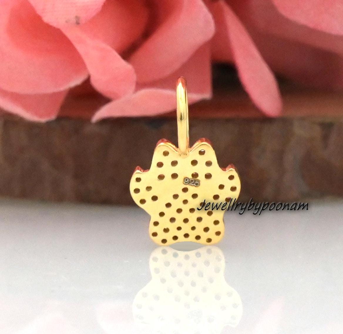 14k Gold Moissanite Paw Print Pendant: Sterling Silver Dog Charm - View 3 - Jewelry By Poonam | SKU: PJP4168-SLYGDI-20M 2/26
