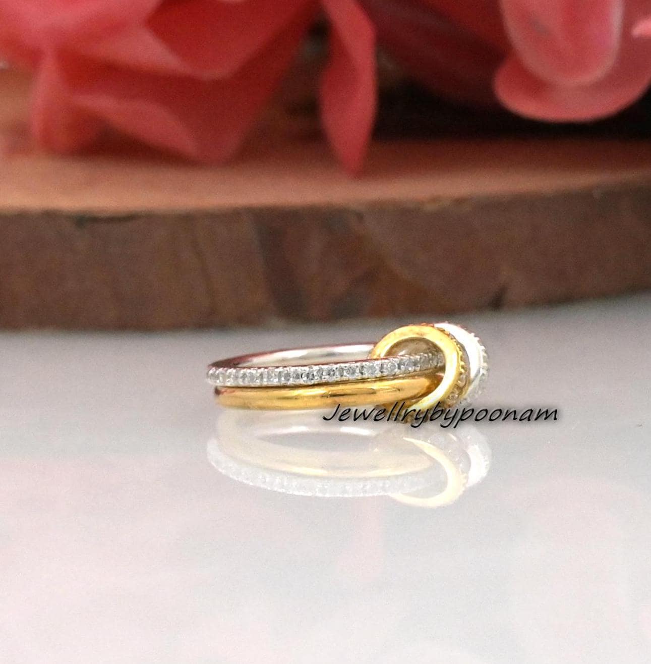 14K Gold & Sterling Silver Interlocking Ring: Two-Tone Multi-Link Band Connector Ring - View 5 - Jewelry By Poonam | SKU: PJR
